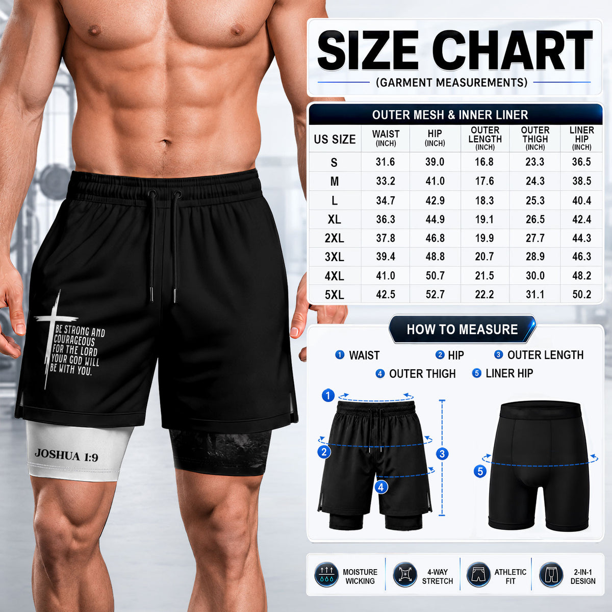 Joshua 1:9 Christian Men Gym Shorts Be Strong and Courageous Bible Verse Training Activewear - Rust Field Wear