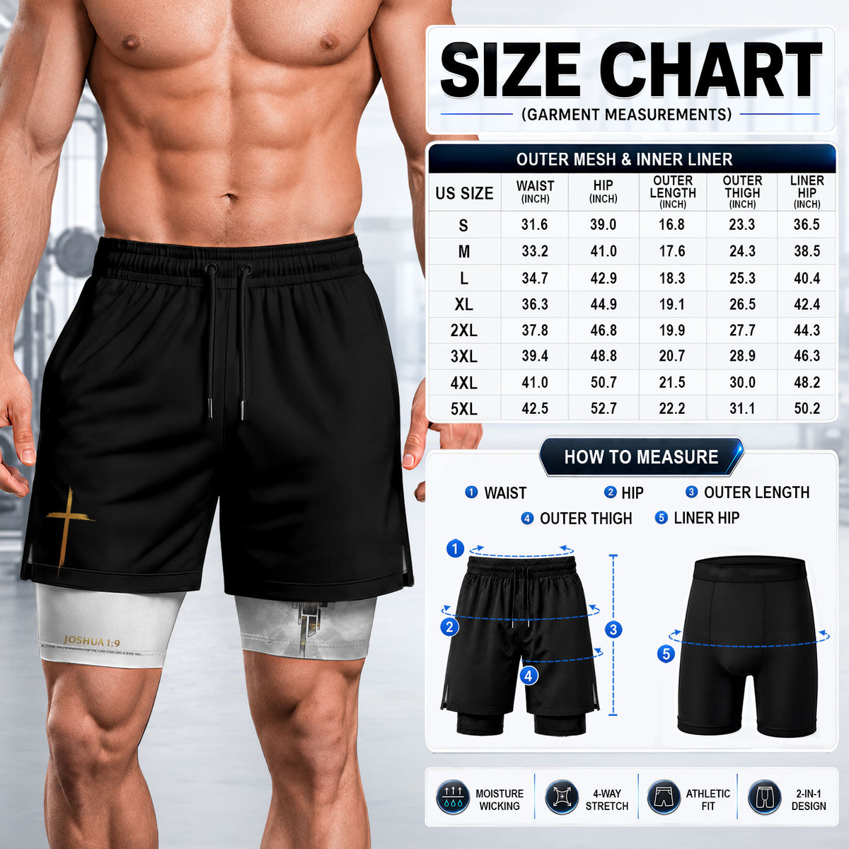 Joshua 1:9 Bible Verse Christian Men Workout Shorts Gold Lion of Judah Training Apparel - Rust Field Wear