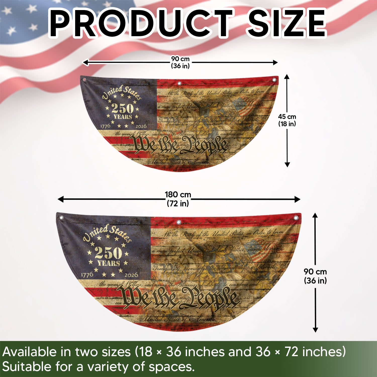 USA 250th Anniversary Flag Fence Banner - We The People & Eagle Design for 2026 Celebration. - Rust Field Wear