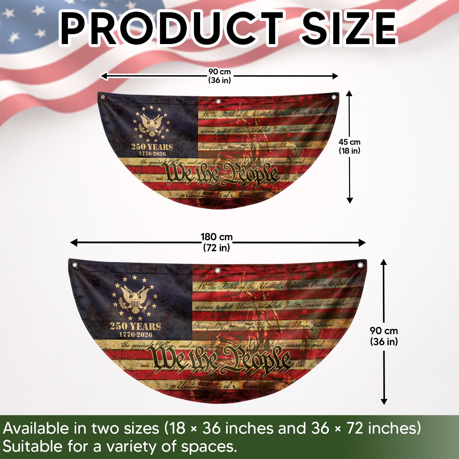250th Anniversary USA Flag Fence Banner - We The People & Eagle Design for 2026 Celebration