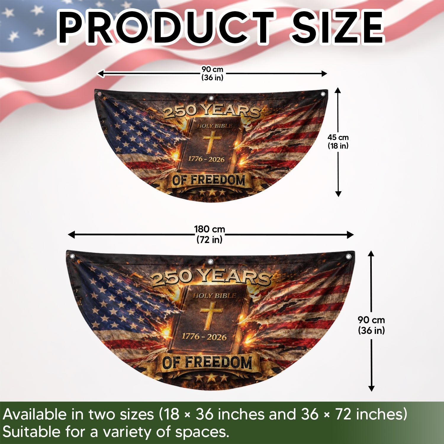 Fence Flag USA 250th Anniversary 1776–2026 Christian Cross Bible Patriotic Banner 250 Year American Freedom Flag - Rust Field Wear
