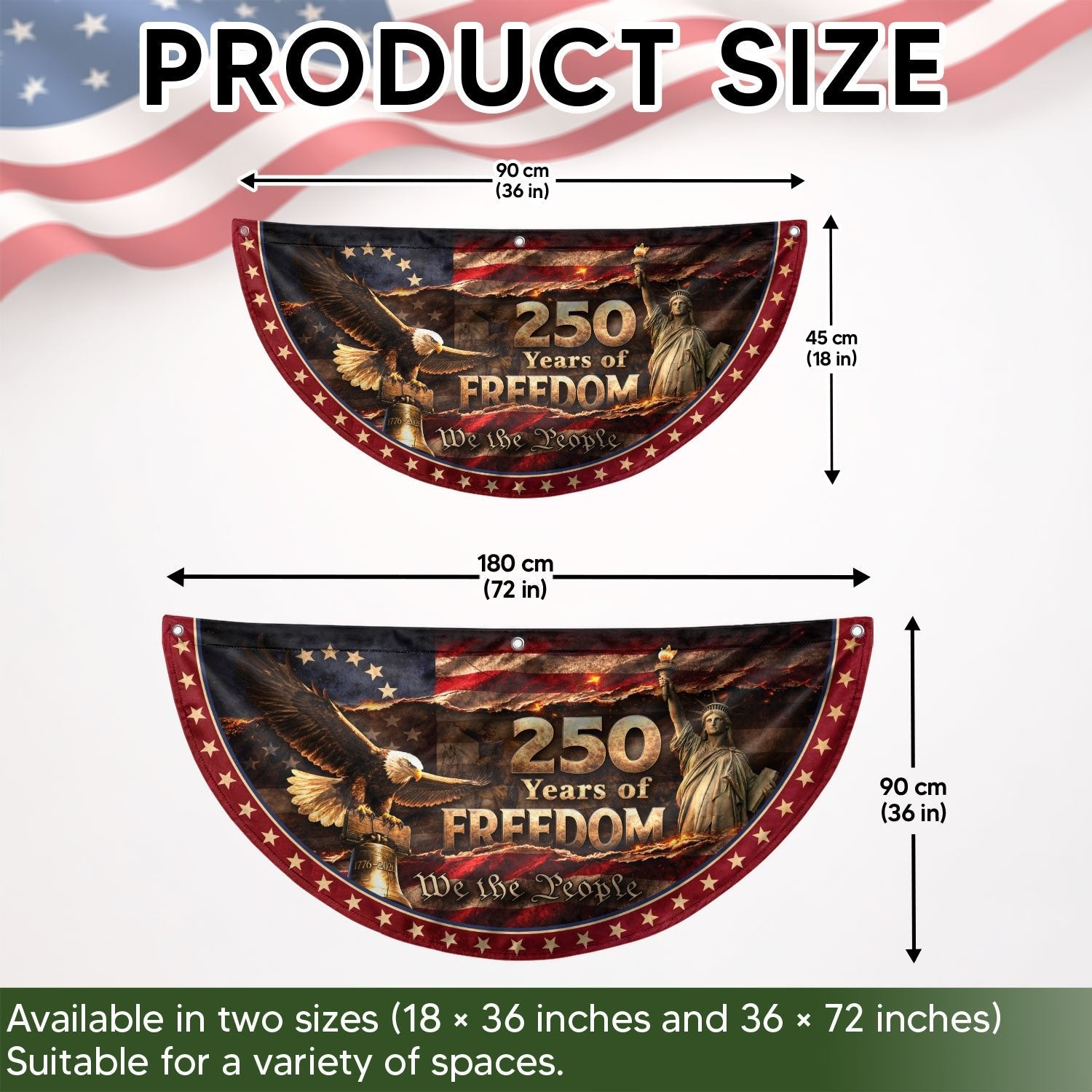 250 Years of Freedom Fence Flag Statue of Liberty Bald Eagle - We The People Flag Decor - Rust Field Wear