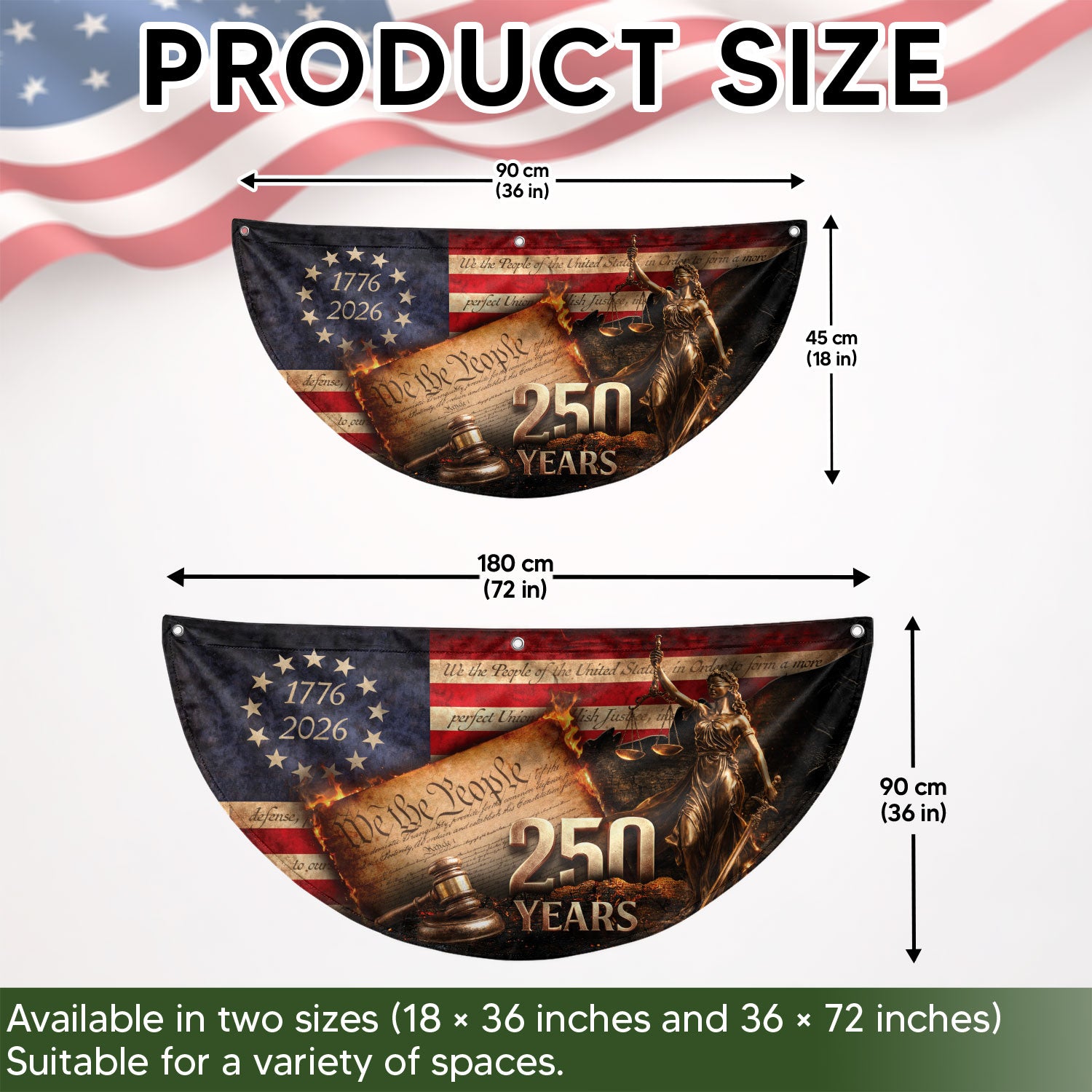 250 Years Lady Justice Fence Flag Patriotic 1776-2026 - We The People Outdoor Banner - Rust Field Wear