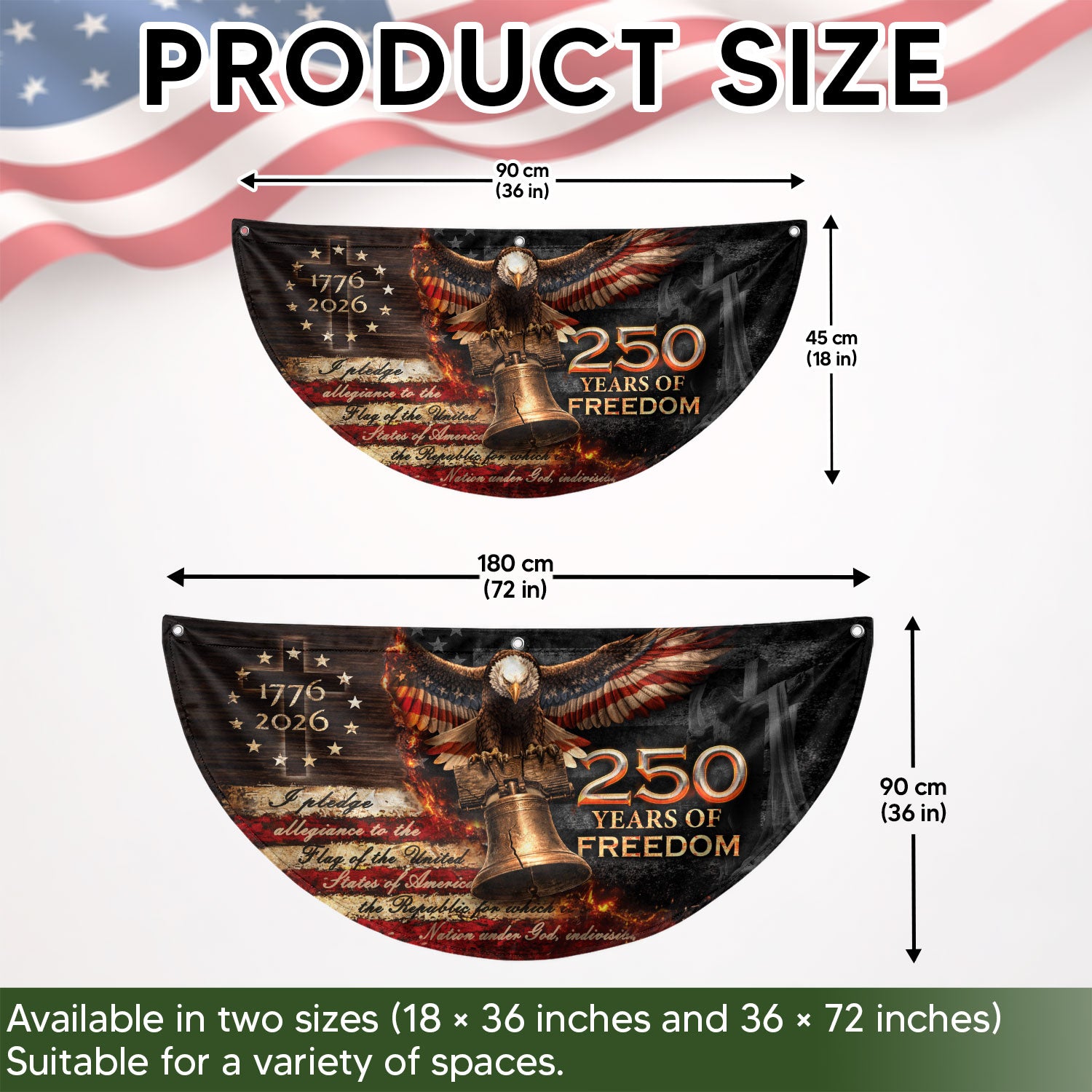 250 Years of Freedom Fence Flag 1776-2026 – Christian Patriotic Cross & Liberty Bell USA Double Sided Banner - Rust Field Wear