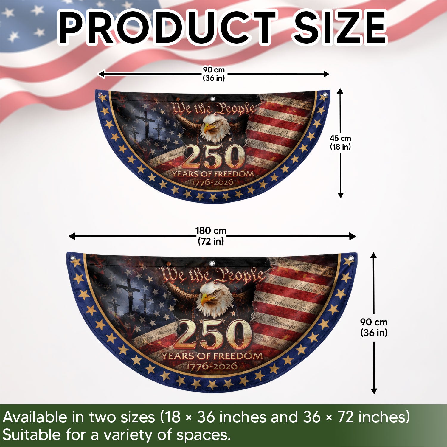 USA 250th Anniversary Fence Flag 1776-2026 – American Flag with Cross We The People Christian Patriotic Banner - Rust Field Wear