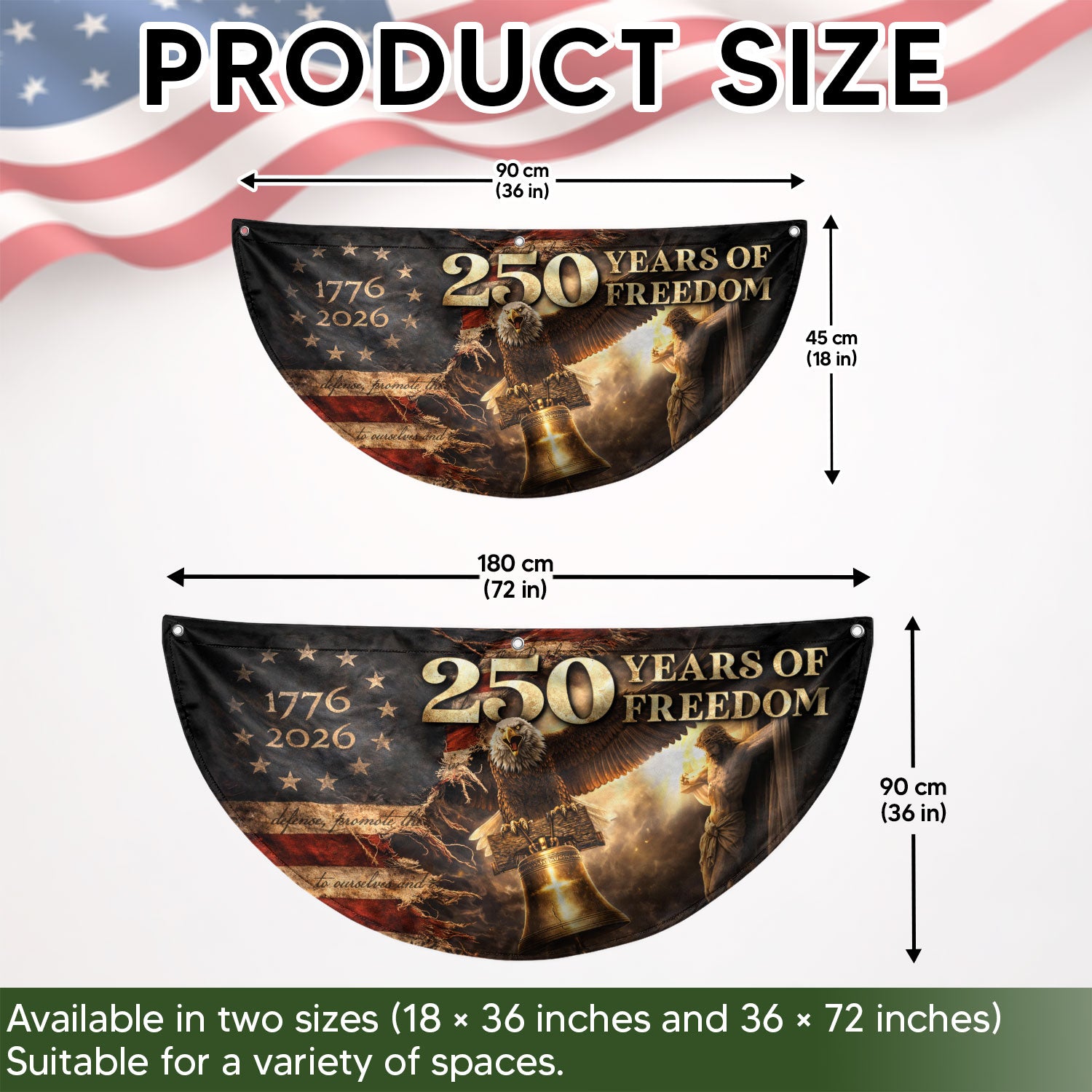 250 Years USA Anniversary Fence Flag 1776-2026 – Jesus & Eagle Christian Patriotic Double Sided Banner - Rust Field Wear