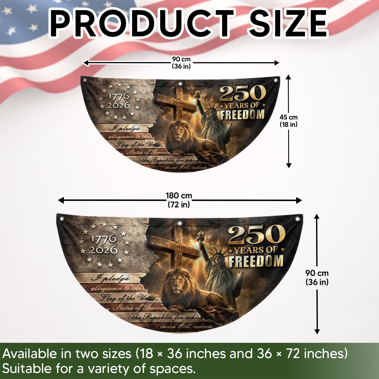 God Bless America 250 Years Fence Flag 1776-2026 – Lion & Cross Christian Patriotic USA Double Sided Banner - Rust Field Wear