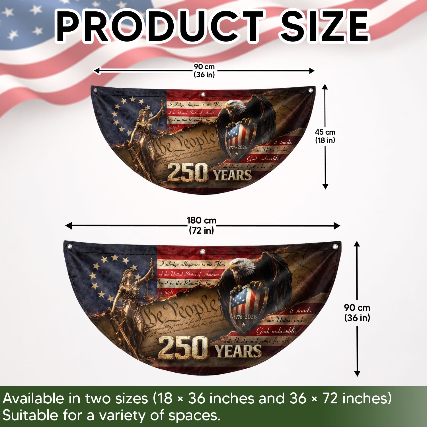 We The People Lady Justice Fence Flag 250 Years Patriotic Eagle - 1776-2026 Flag Decor - Rust Field Wear