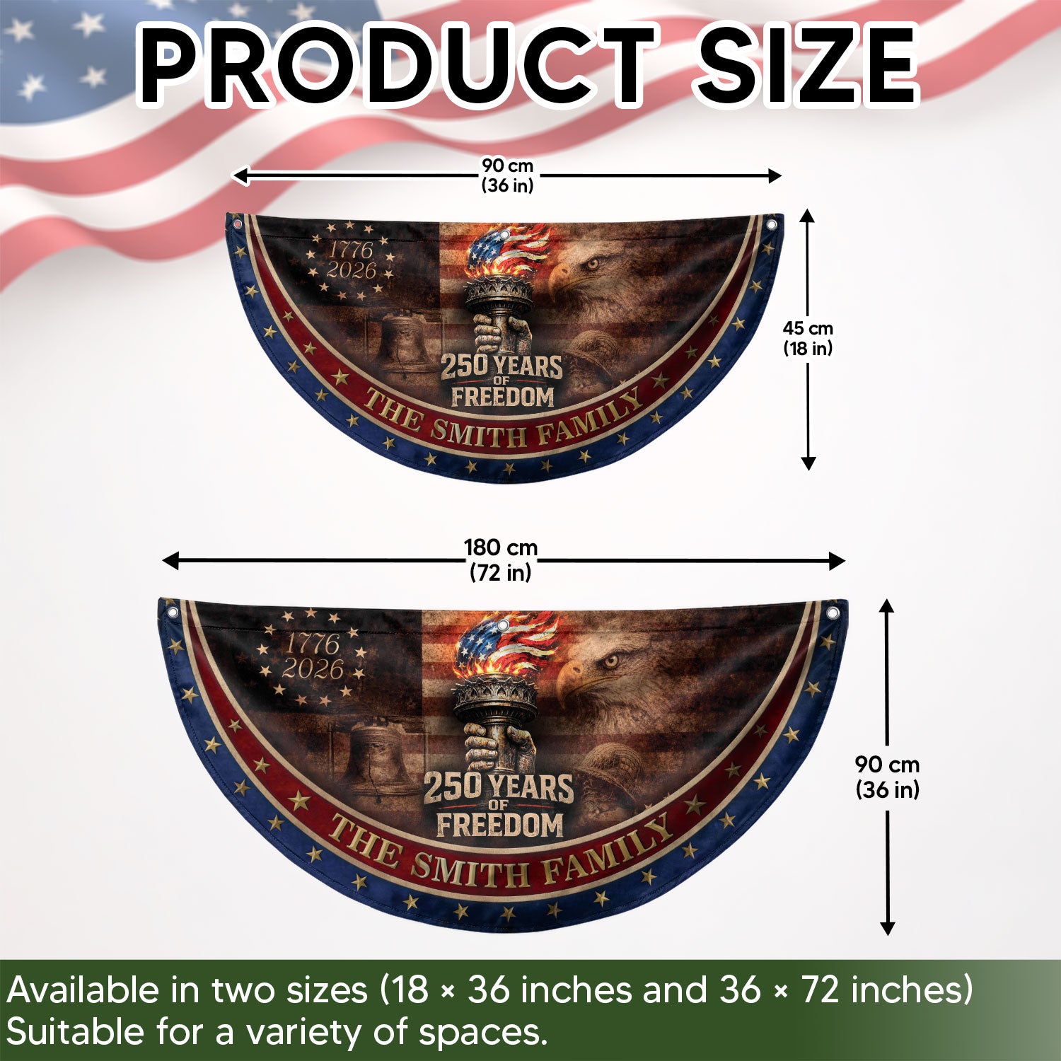 250 Anniversary USA Flag Fence Flag Custom Family Name, American Flag 250 Year Anniversary Banner with Eagle Design