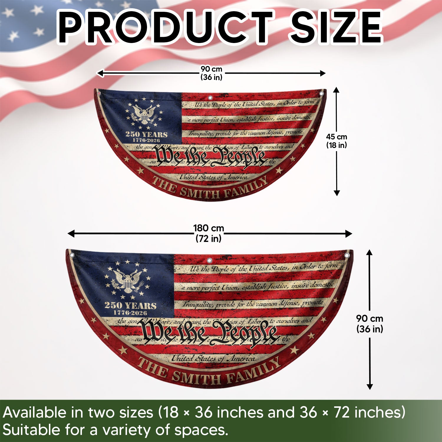 250 Years of Freedom Flag Fence Flag Custom Family Name, We The People Flag, American Flag with Eagle Patriotic Banner