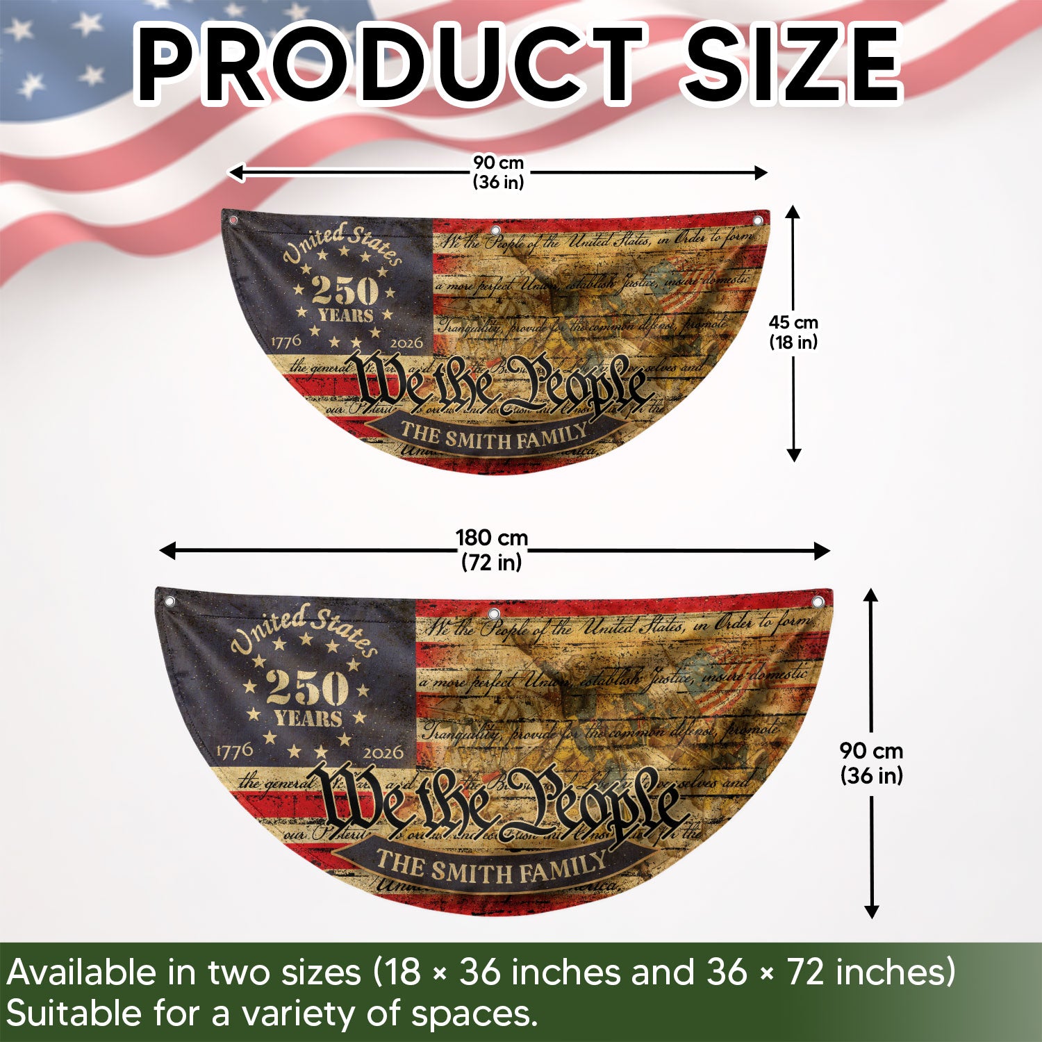American Flag 250 Year Anniversary Fence Flag Custom Family Name, 250 Anniversary USA Banner, We The People Flag Design