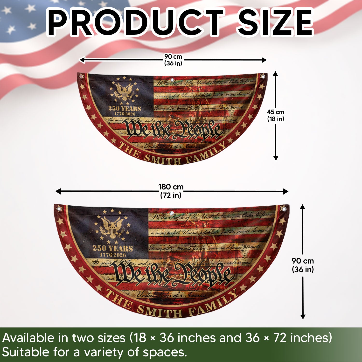 250 Anniversary USA Flag Fence Flag Custom Family Name, American Flag 250 Year Anniversary, We The People Fence Banner