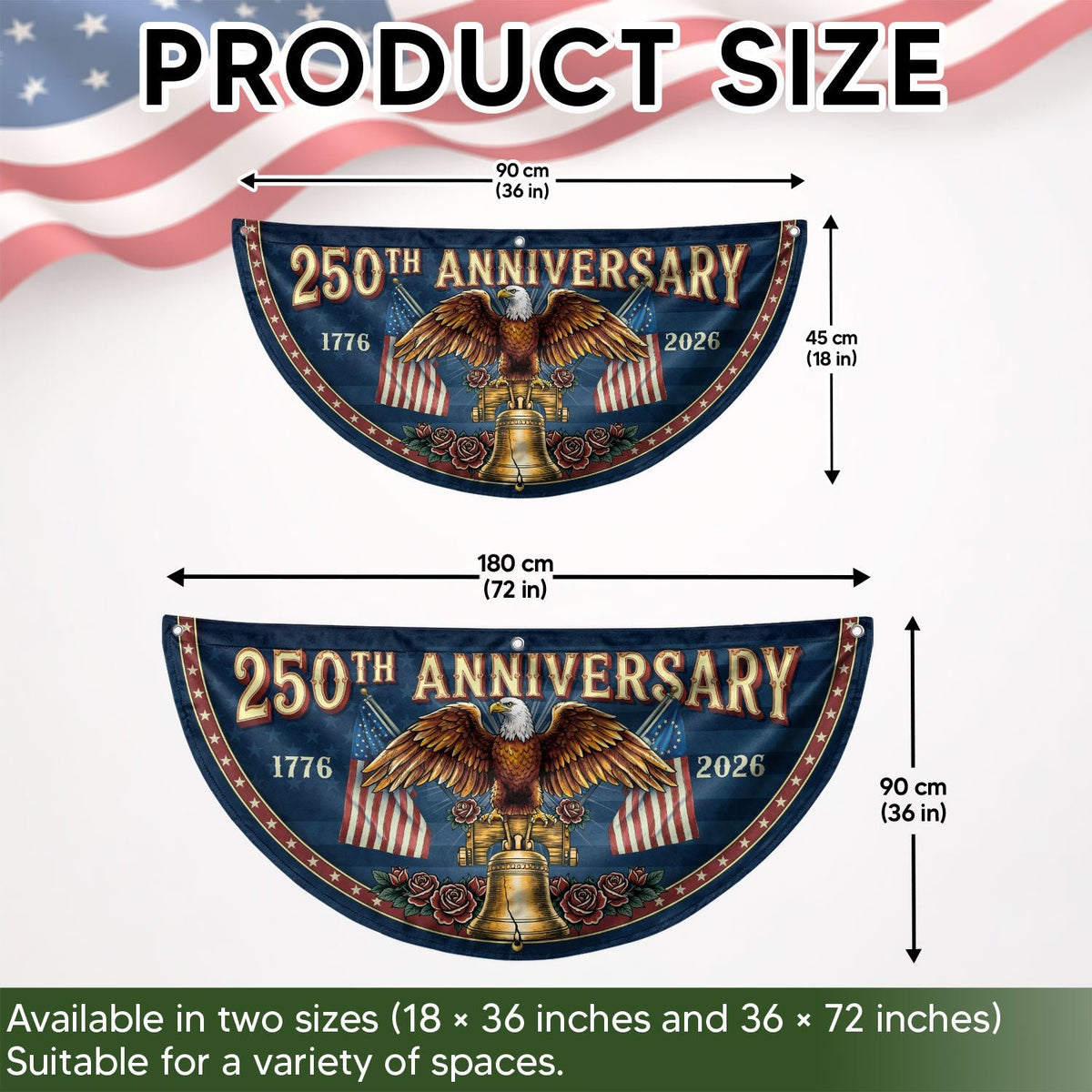 250th Anniversary USA Fence Flag - Patriotic Eagle & Liberty Bell Decoration for 2026 - Rust Field Wear