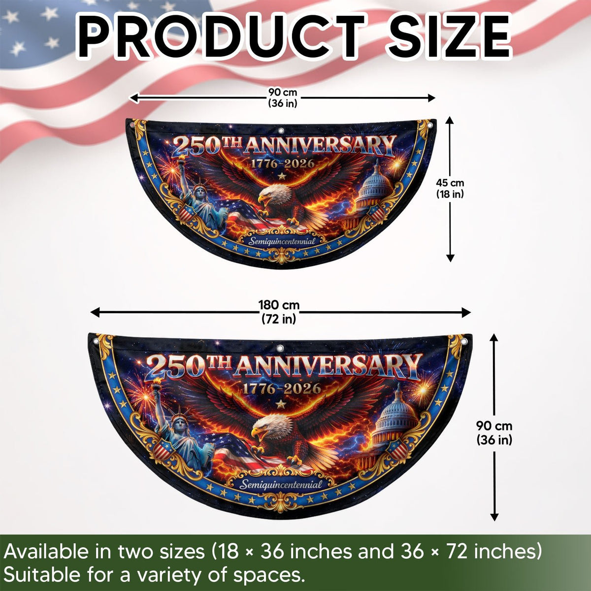 250 Years of Freedom Fence Flag 1776-2026 Patriotic Eagle Statue of Liberty Banner - Rust Field Wear