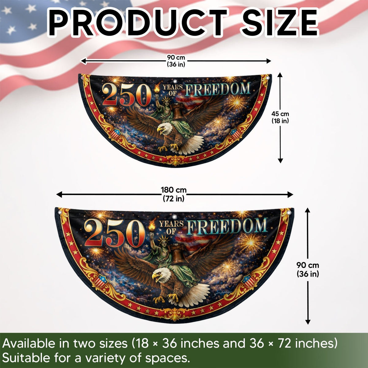 Fence Flag 250 Years of Freedom 1776-2026 Patriotic Eagle Liberty Bell Fireworks Banner - Rust Field Wear
