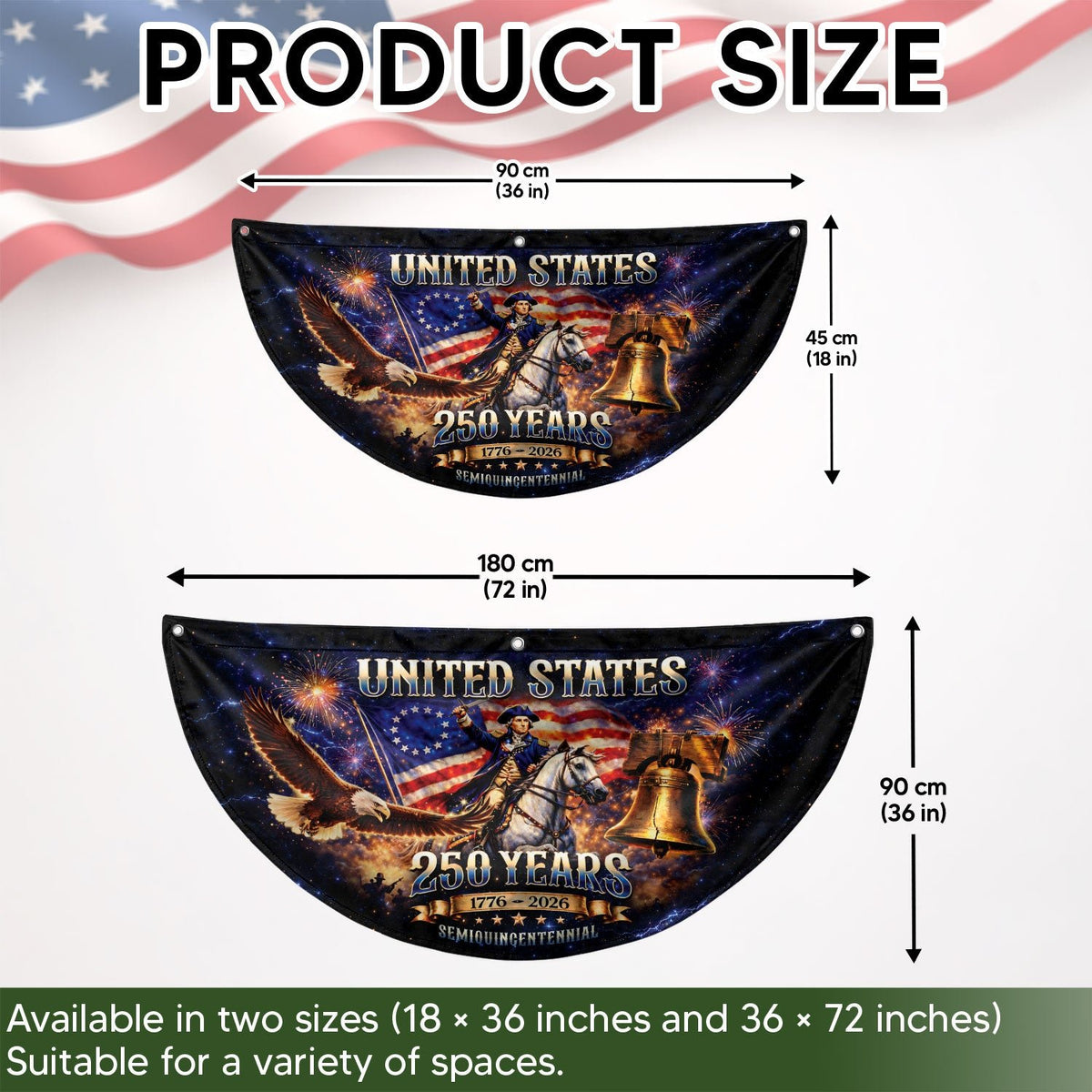 USA 250 Years Fence Flag 1776-2026 George Washington Eagle Patriotic - Rust Field Wear