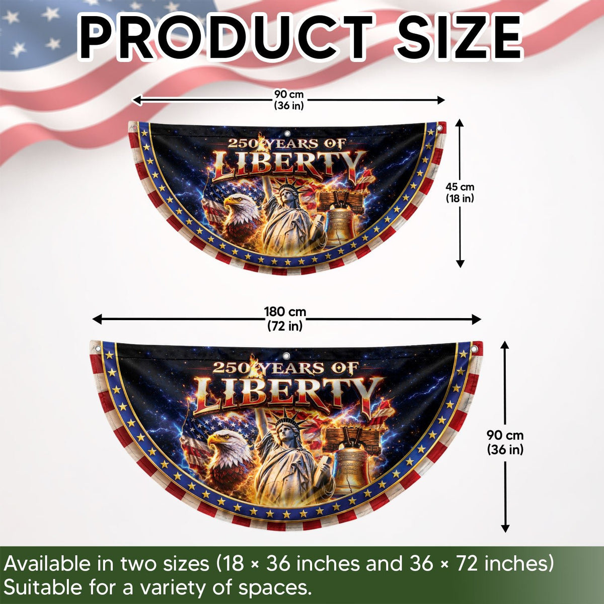 250 Years of Liberty Fence Flag Statue of Liberty Eagle Liberty Bell Banner - Rust Field Wear