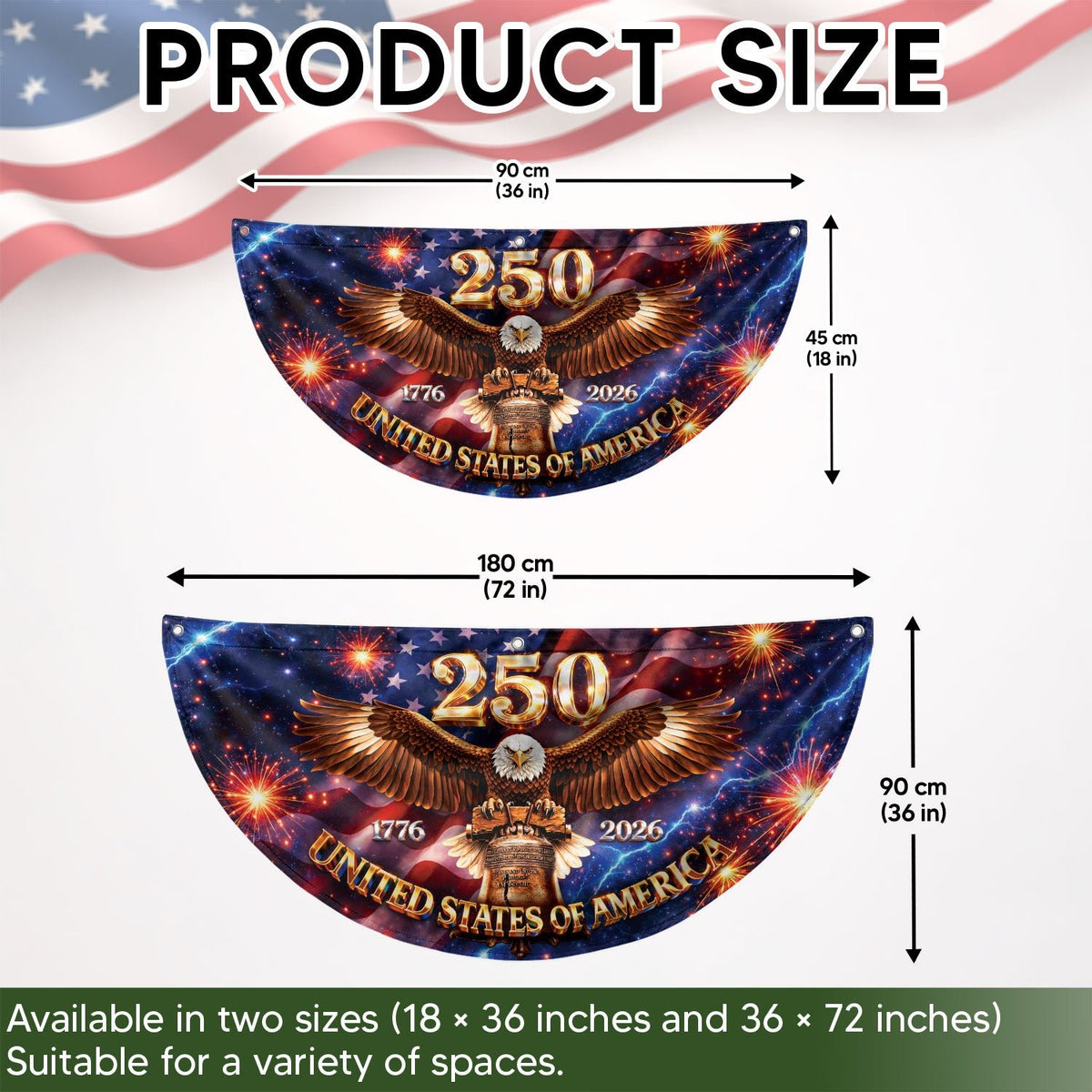 250 Years United States Fence Flag 1776-2026 Patriotic Liberty Eagle Bell - Rust Field Wear