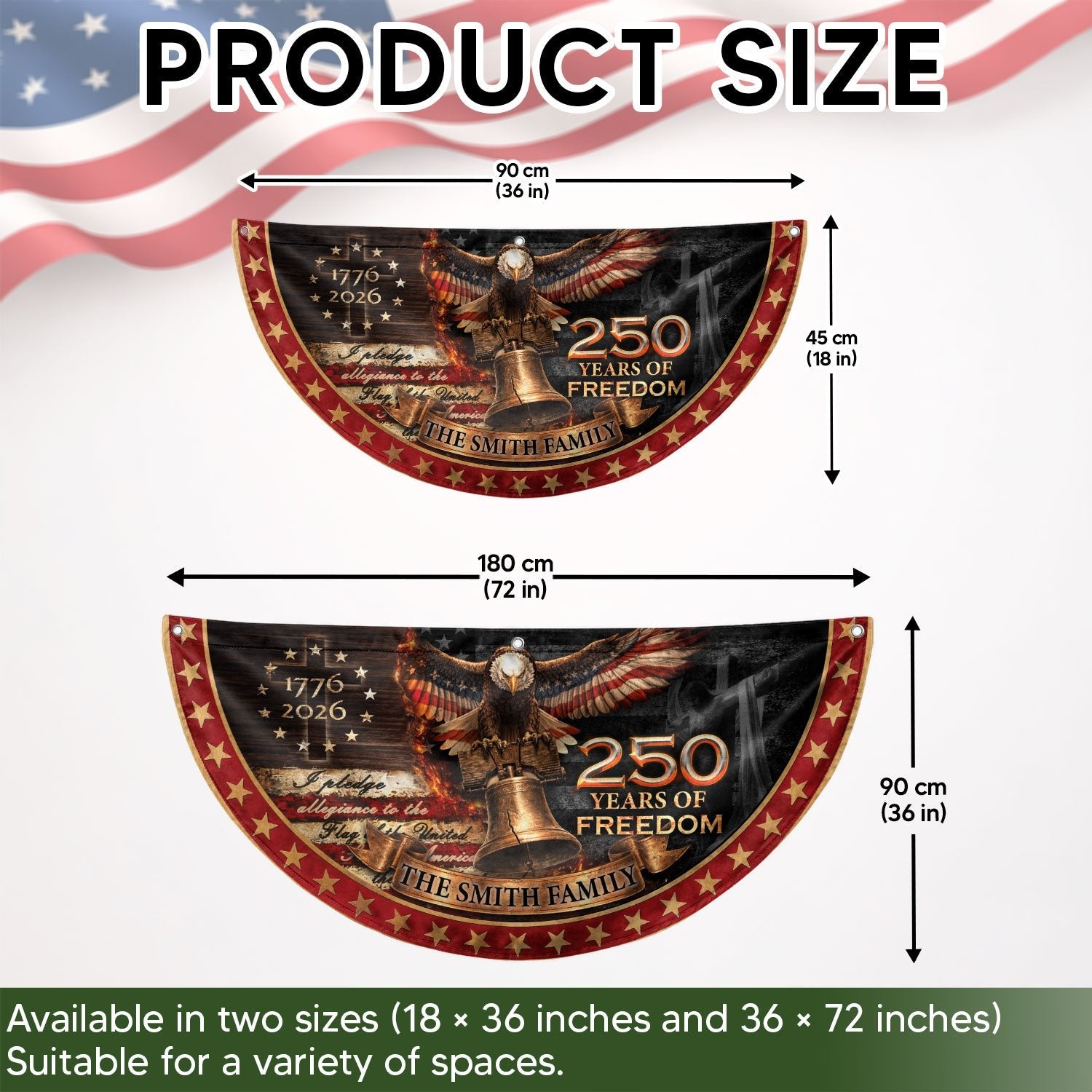 250 Anniversary USA Flag Fence Flag Custom Family Name Christian 250 Years Freedom Flag Design - Rust Field Wear