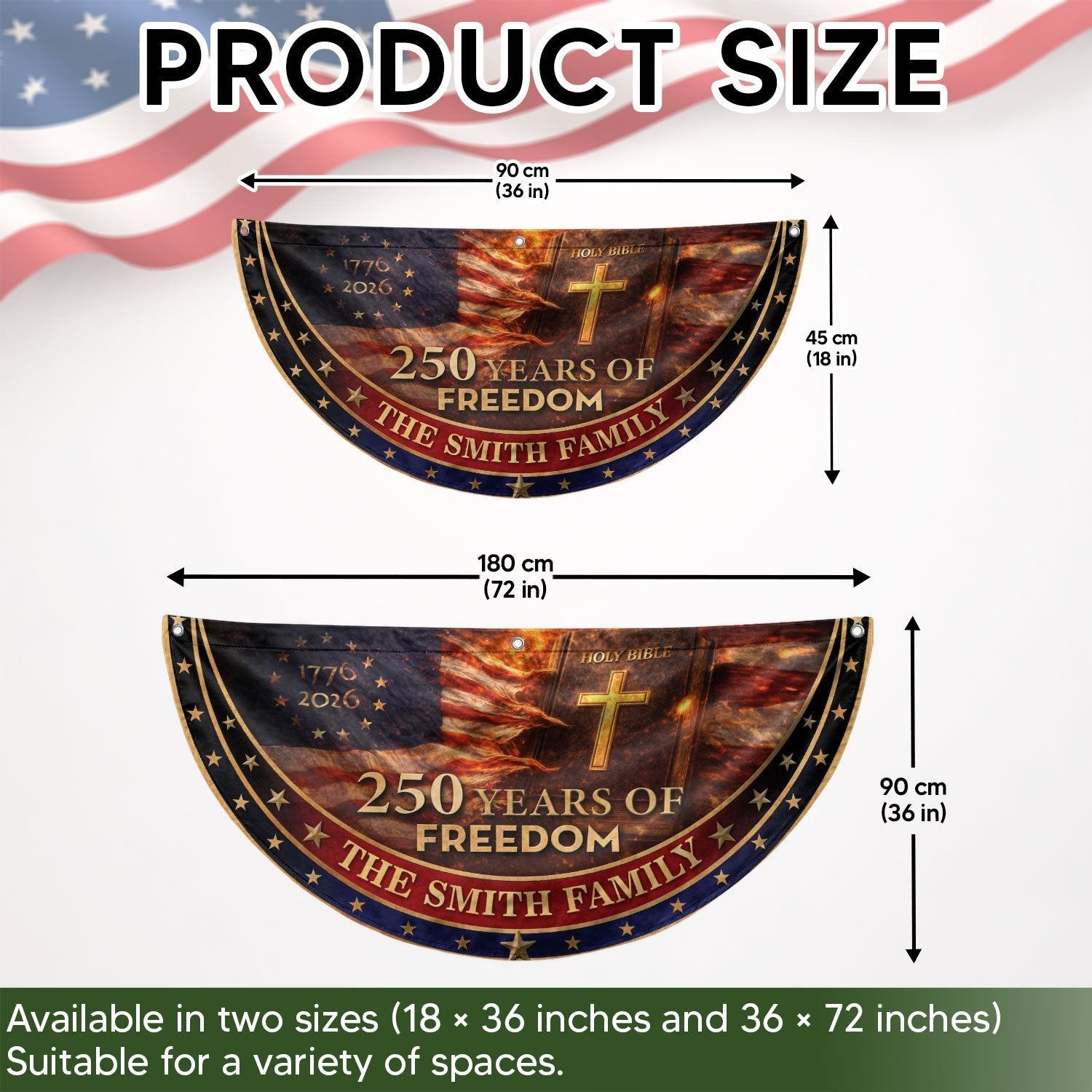 250 Christ Years Freedom Flag Fence Flag Custom Family Name 250 Years Christian Flag American Flag with Cross 250th Anniversary Design - Rust Field Wear