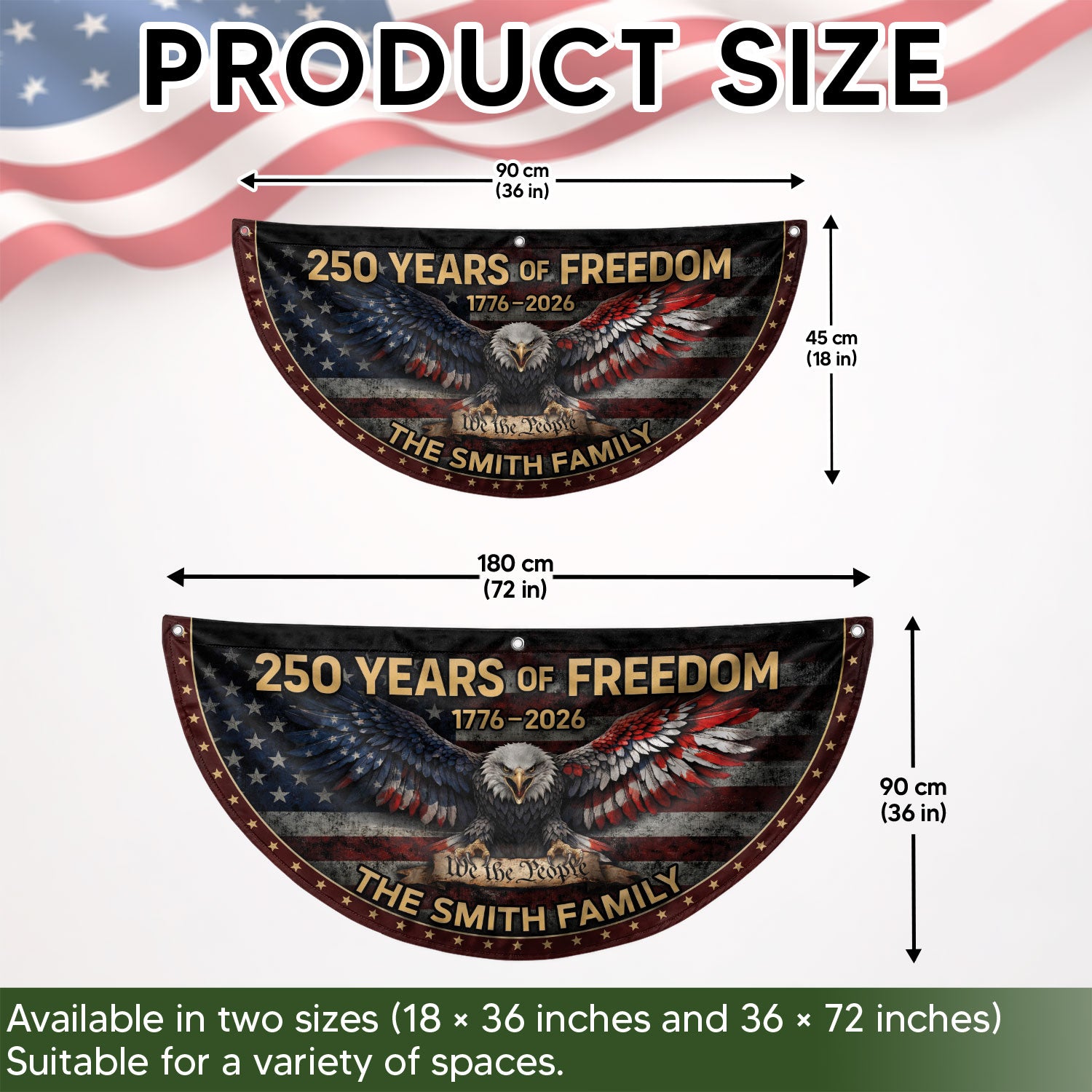 American Bald Eagle Fence Flag Custom Family Name 250 Years Freedom 1776-2026 Patriotic Yard Decor - Rust Field Wear