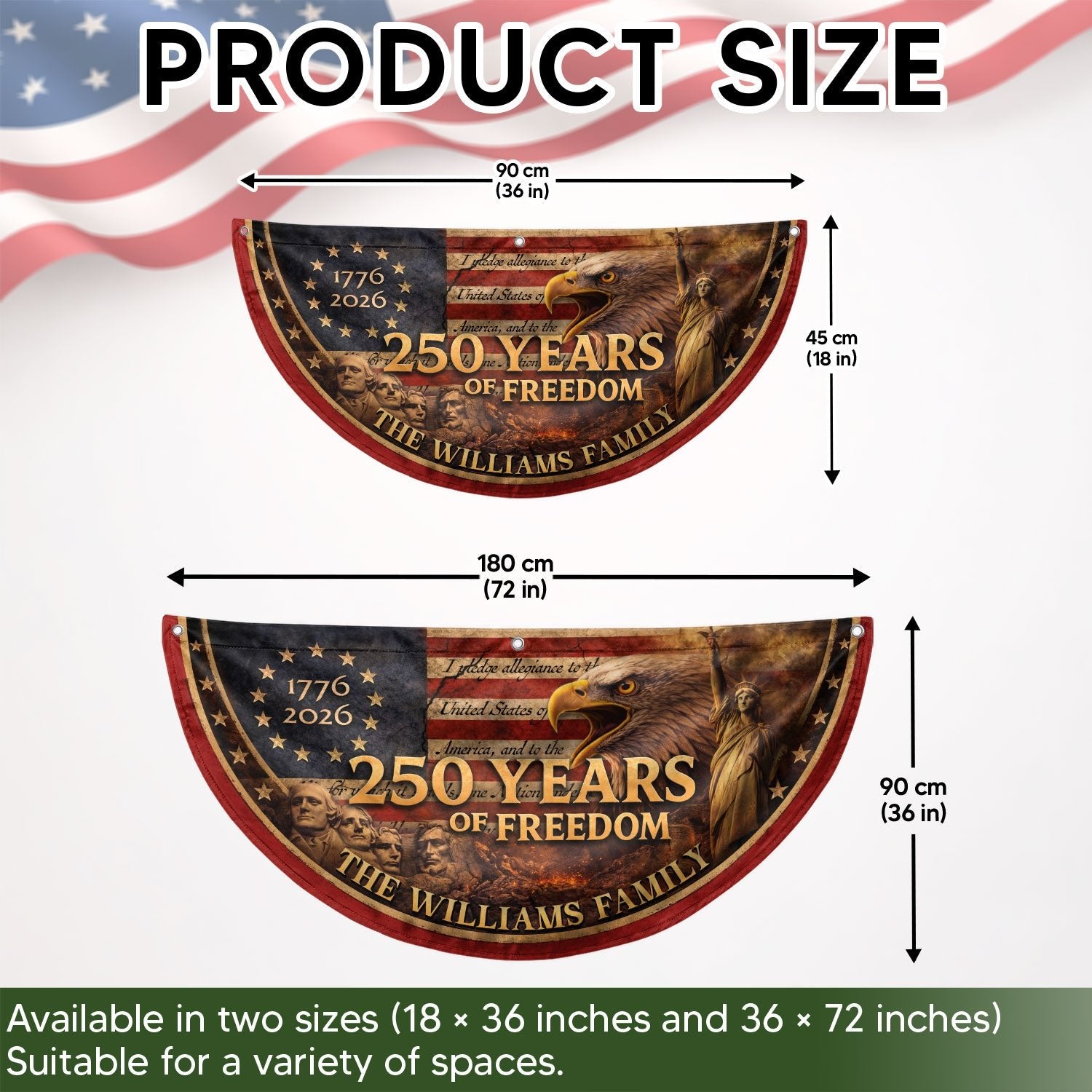 Mount Rushmore Eagle Fence Flag Custom Family Name 250 Years Freedom 1776-2026 Patriotic Yard Decor - Rust Field Wear