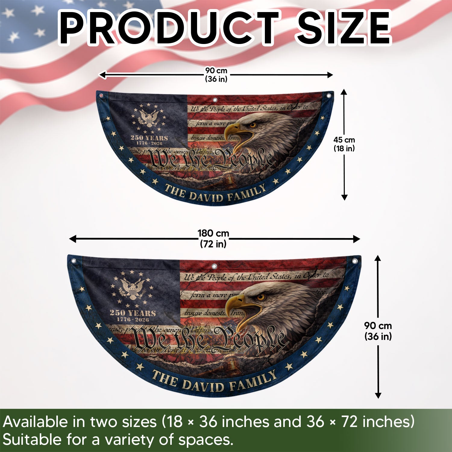 We The People Eagle Head Fence Flag Custom Family Name 250 Years Freedom 1776-2026 Patriotic Yard Decor - Rust Field Wear