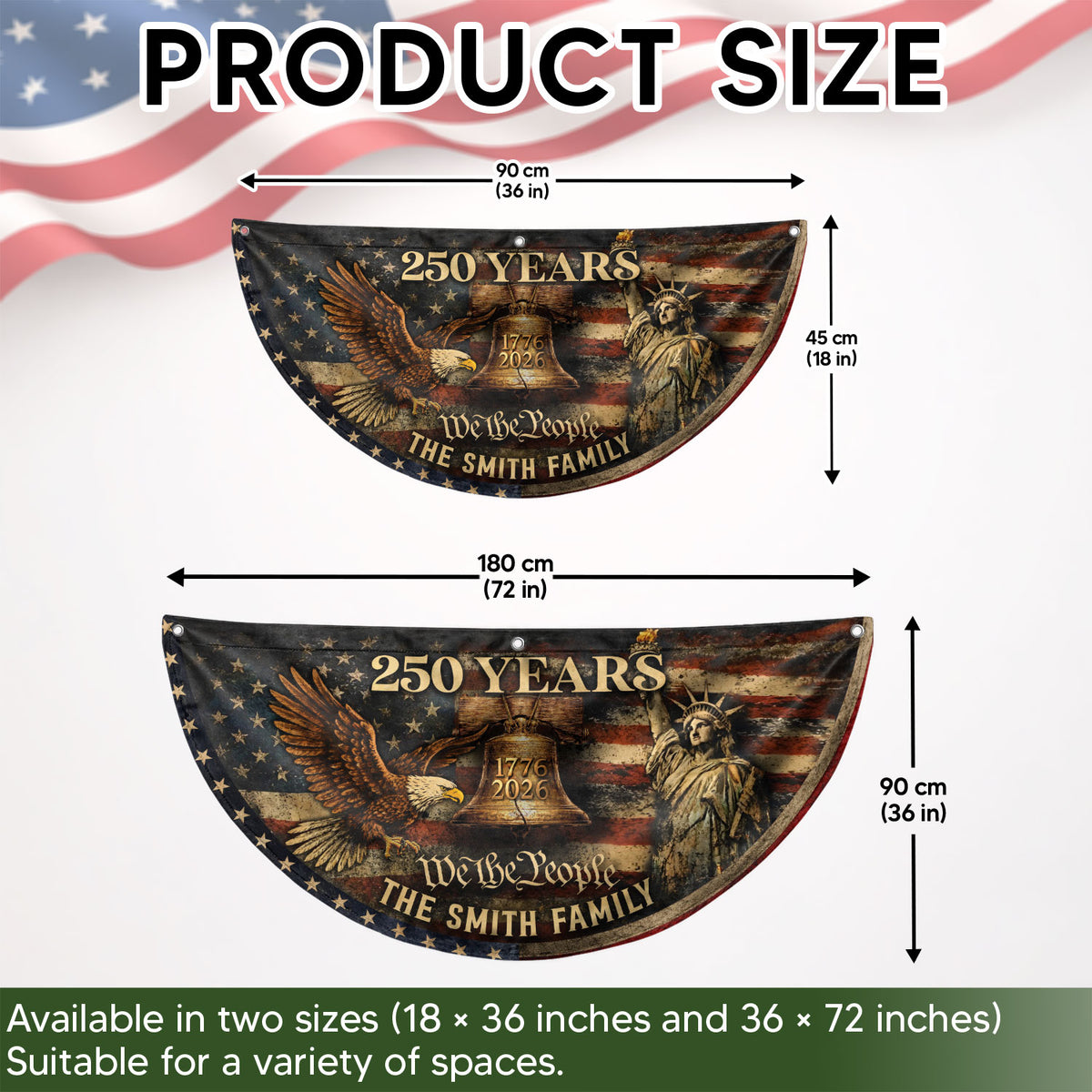 Liberty Bell Eagle Fence Flag Custom Family Name 250 Years Freedom 1776-2026 Patriotic Yard Decor - Rust Field Wear