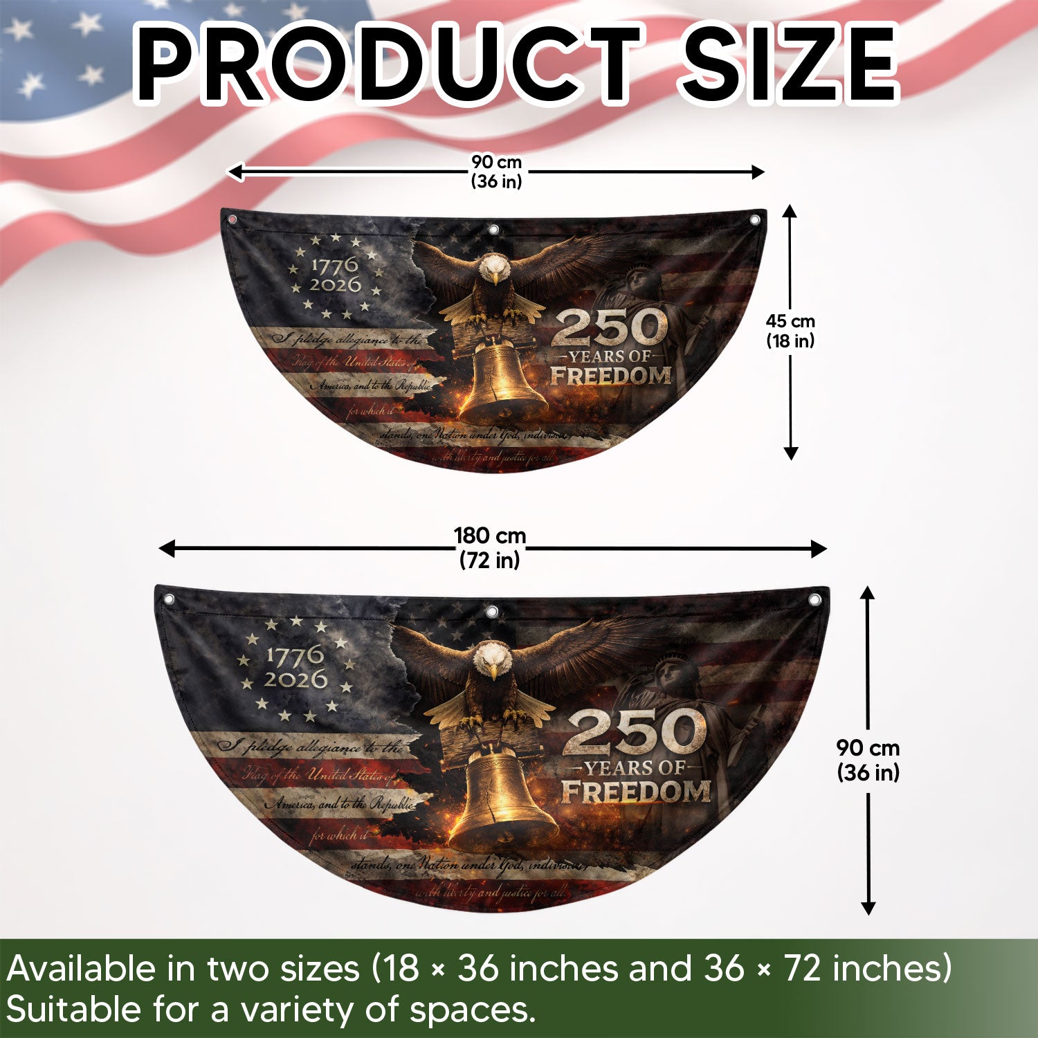 American 250 Year Fence Flag 1776 to 2026 Freedom Eagle Bell Patriotic Outdoor Decor - Rust Field Wear