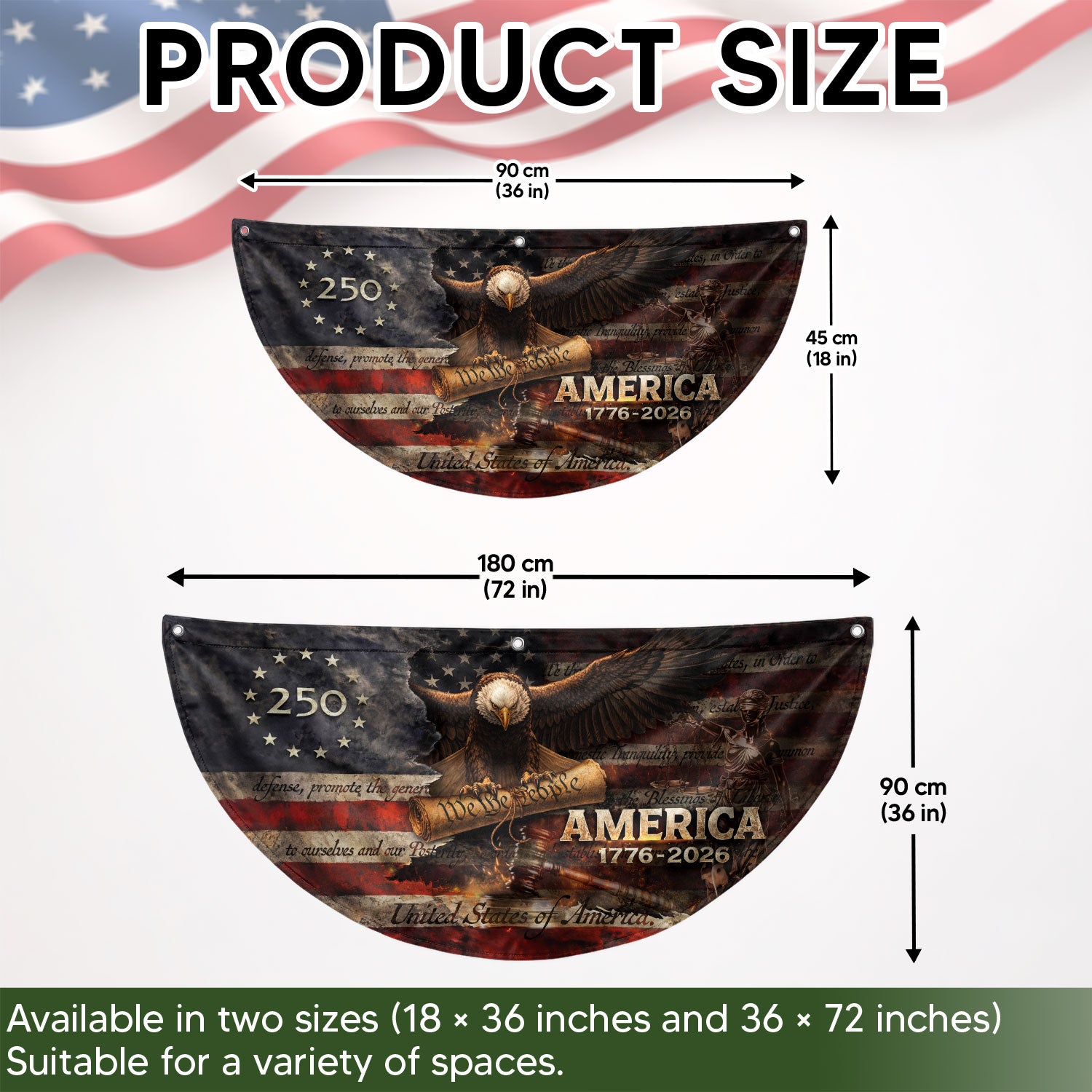 America 1776 to 2026 Fence Flag Patriotic Eagle We The People 250 Year Outdoor Decor - Rust Field Wear