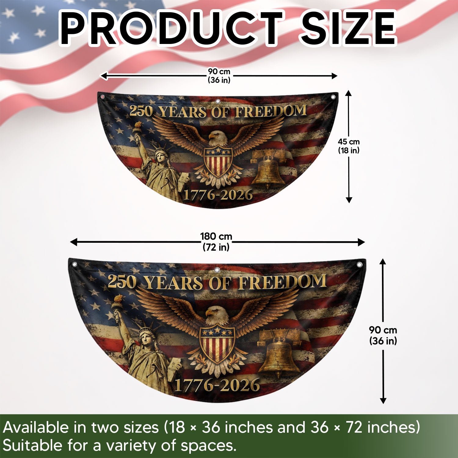 250 Years of Freedom Fence Flag 1776-2026 Patriotic Eagle Liberty Bell Flag Decor - Rust Field Wear