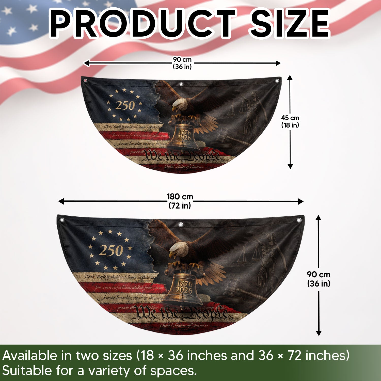 250 Years Liberty Bell Fence Flag Patriotic Bald Eagle - We The People Outdoor Banner - Rust Field Wear
