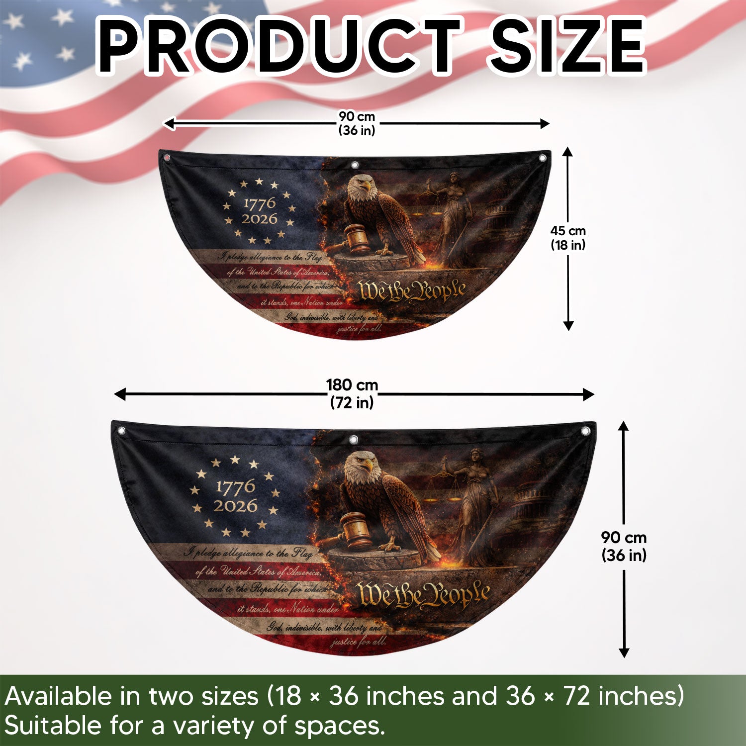 Pledge of Allegiance Fence Flag 1776-2026 Patriotic Eagle - We The People Outdoor Decor - Rust Field Wear