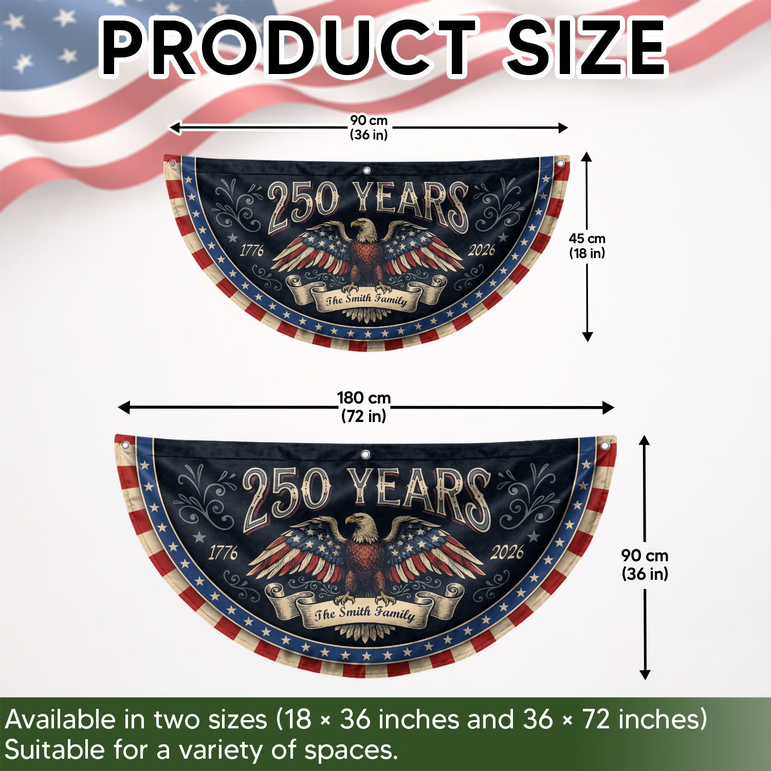 250 Years 1776-2026 Patriotic Fence Flag - Custom Family Name Eagle Outdoor Banner