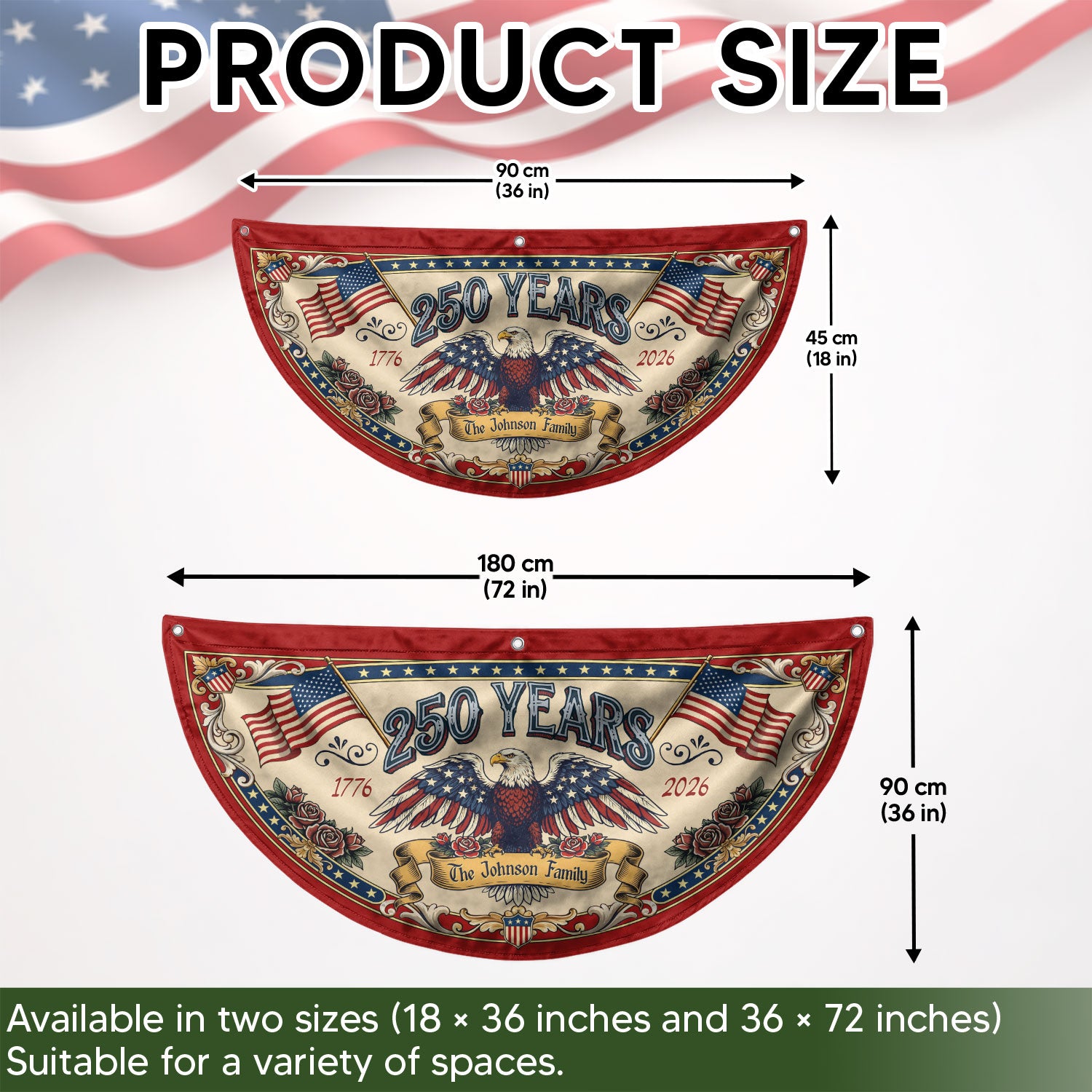 250 Years 1776-2026 American Anniversary Fence Flag - Custom Family Name Patriot Bunting