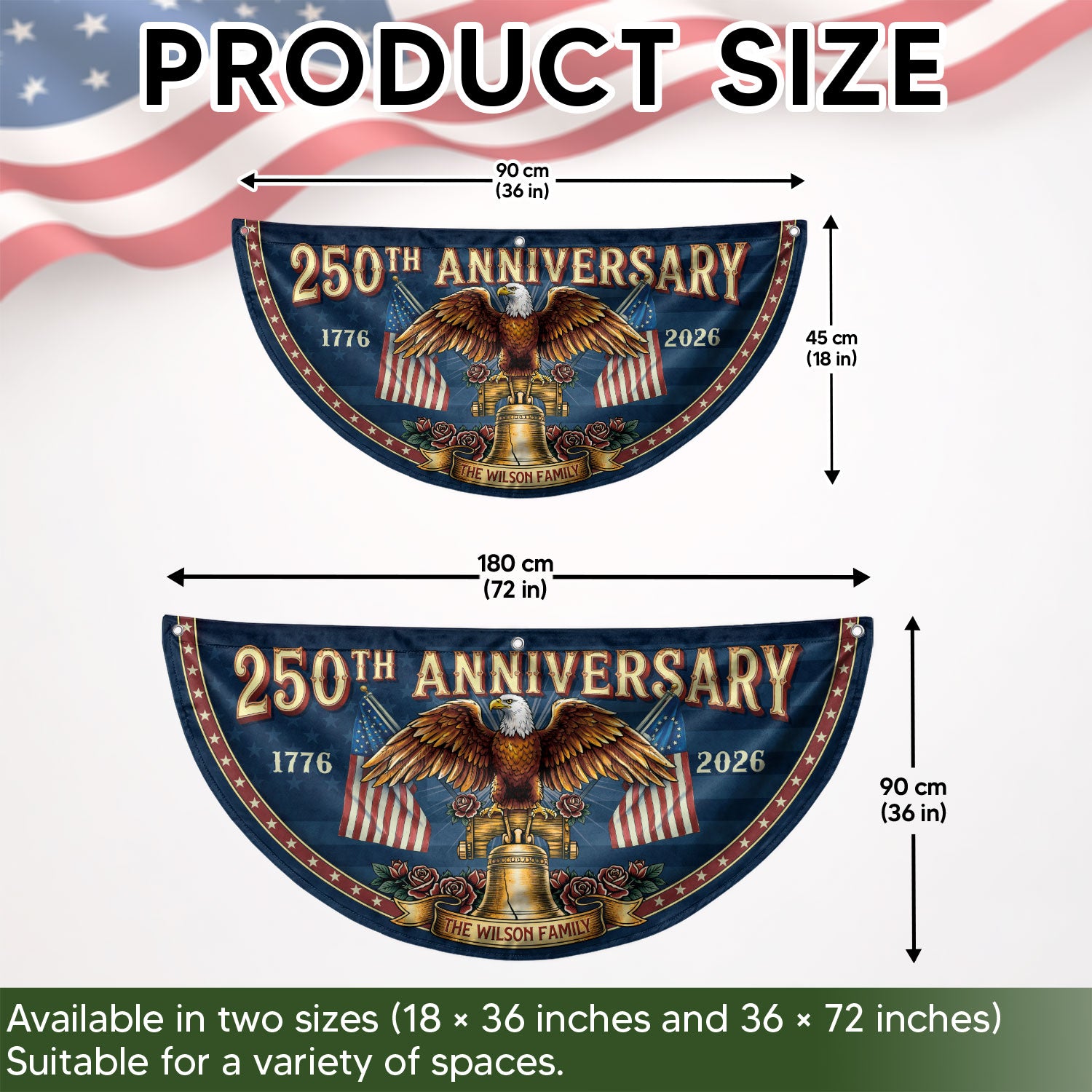 250th Anniversary 1776-2026 Liberty Bell Custom Family Name Patriot Fence Flag Banner