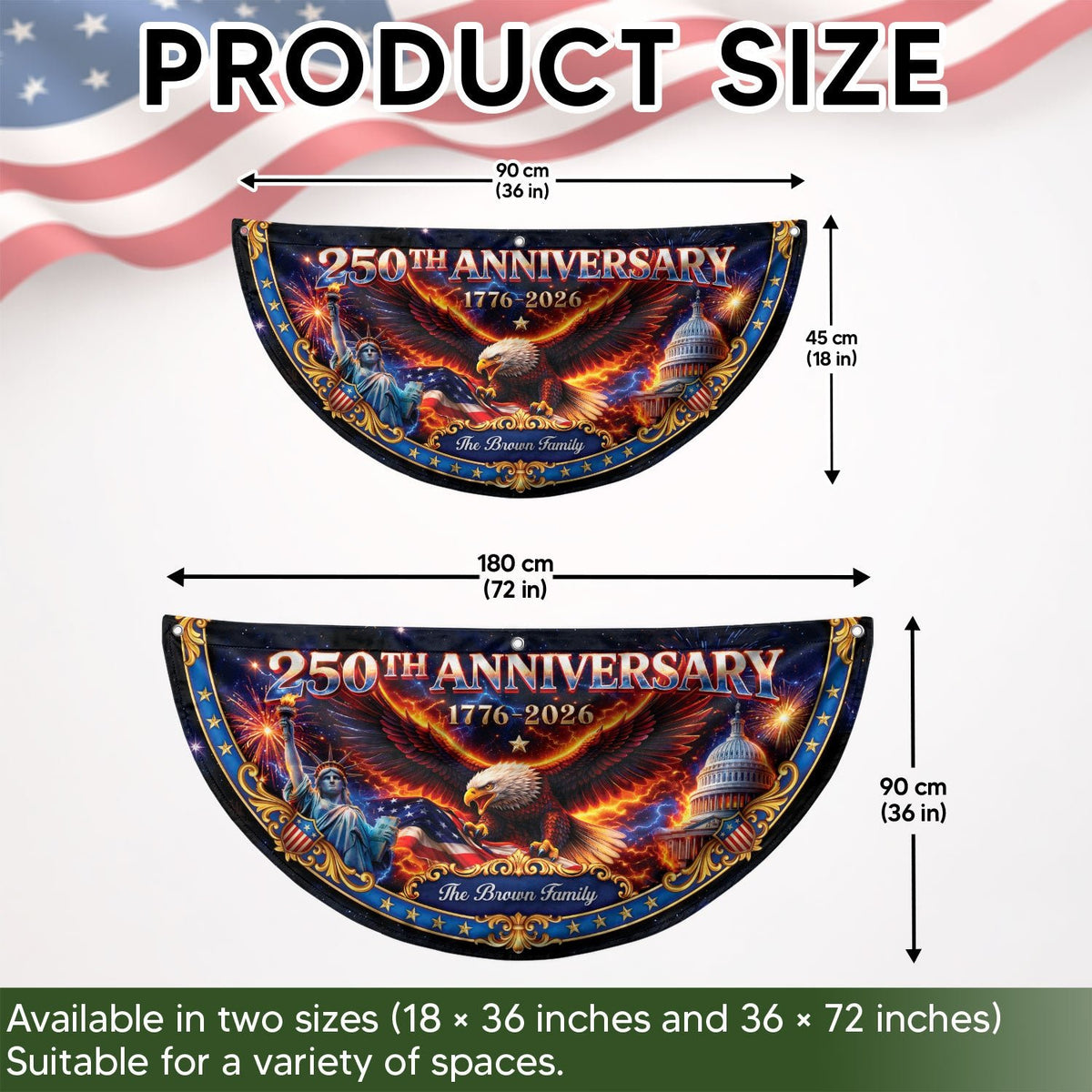 250th Anniversary 1776-2026 Custom Family Name Statue of Liberty Patriot Fence Flag - Rust Field Wear