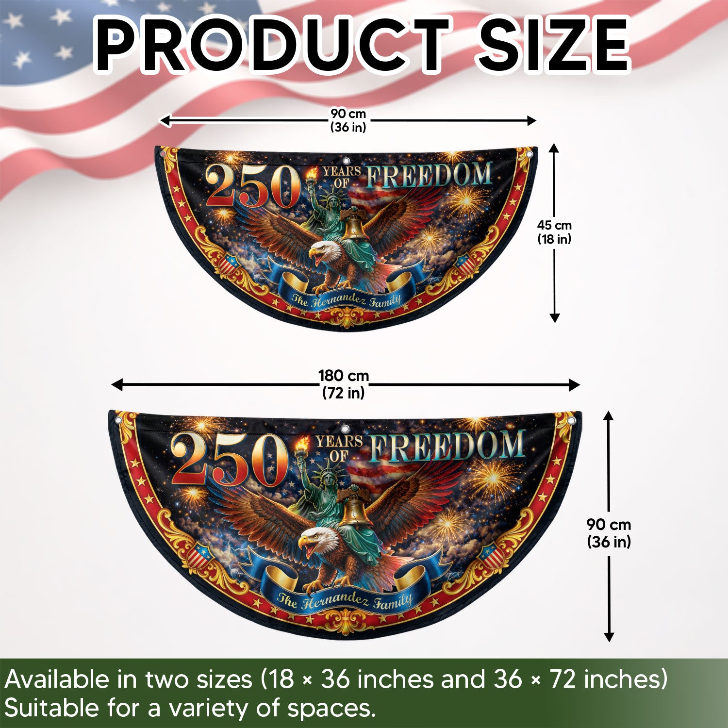 250 Years of Freedom Custom Family Name Patriot Fence Flag - Outdoor Bunting Banner