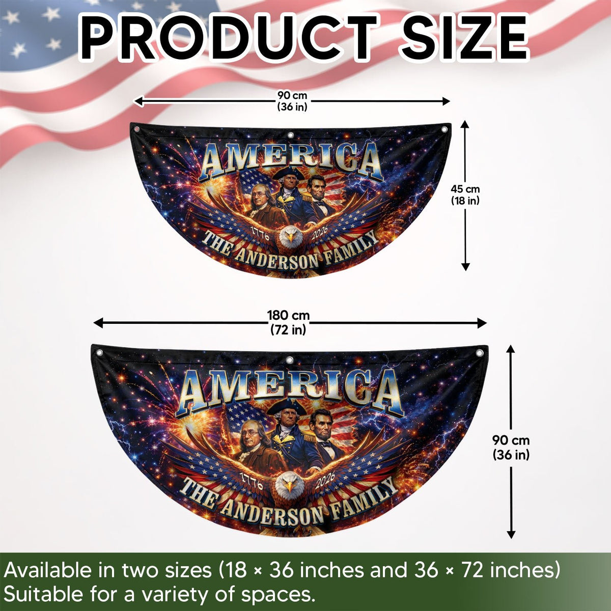 Custom Family Name America 1776-2026 Historical Founding Fathers Patriot Fence Flag - Rust Field Wear
