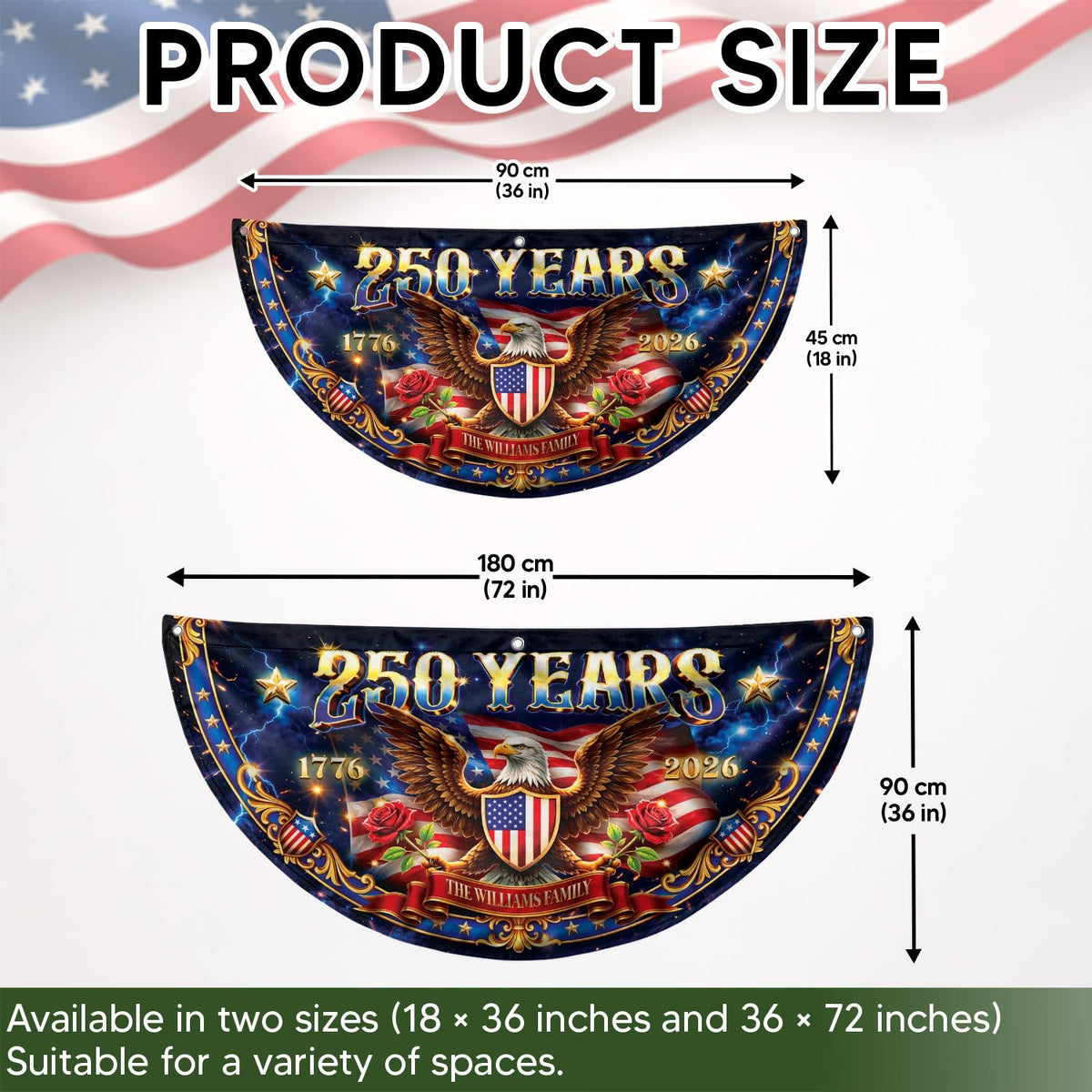 250 Years 1776-2026 Custom Family Name Patriot Eagle Shield Fence Flag Bunting Banner - Rust Field Wear