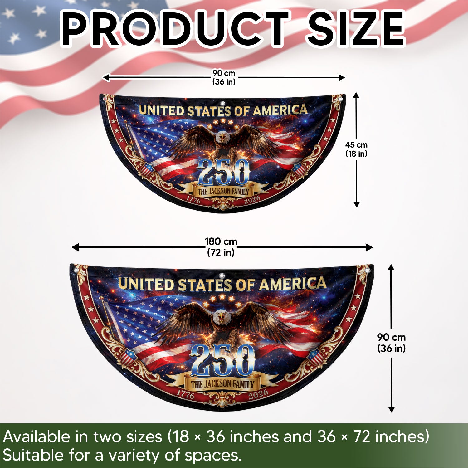 United States 250 Years Custom Family Name Fence Flag - 1776-2026 Patriot Bunting Decor