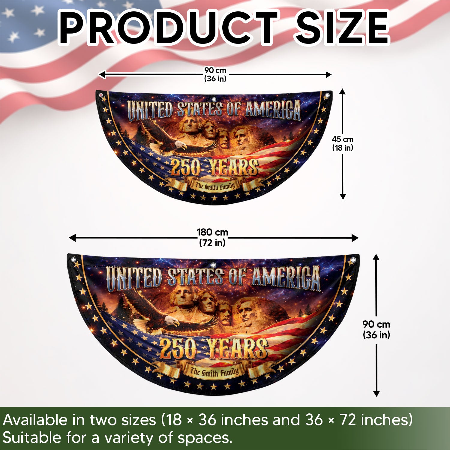 Custom Family Name United States 250 Years Mount Rushmore Patriot Bunting Fence Flag