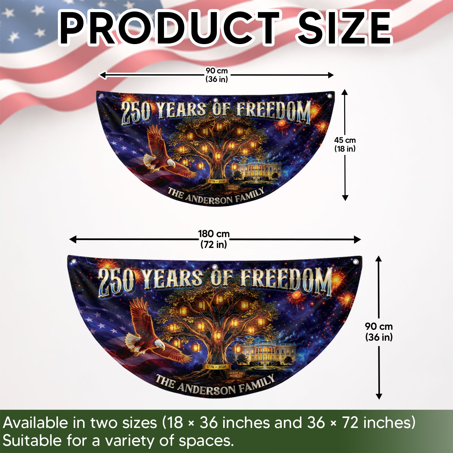 Custom Family Name 250 Years of Freedom Liberty Tree 1776-2026 Patriot Fence Flag Banner