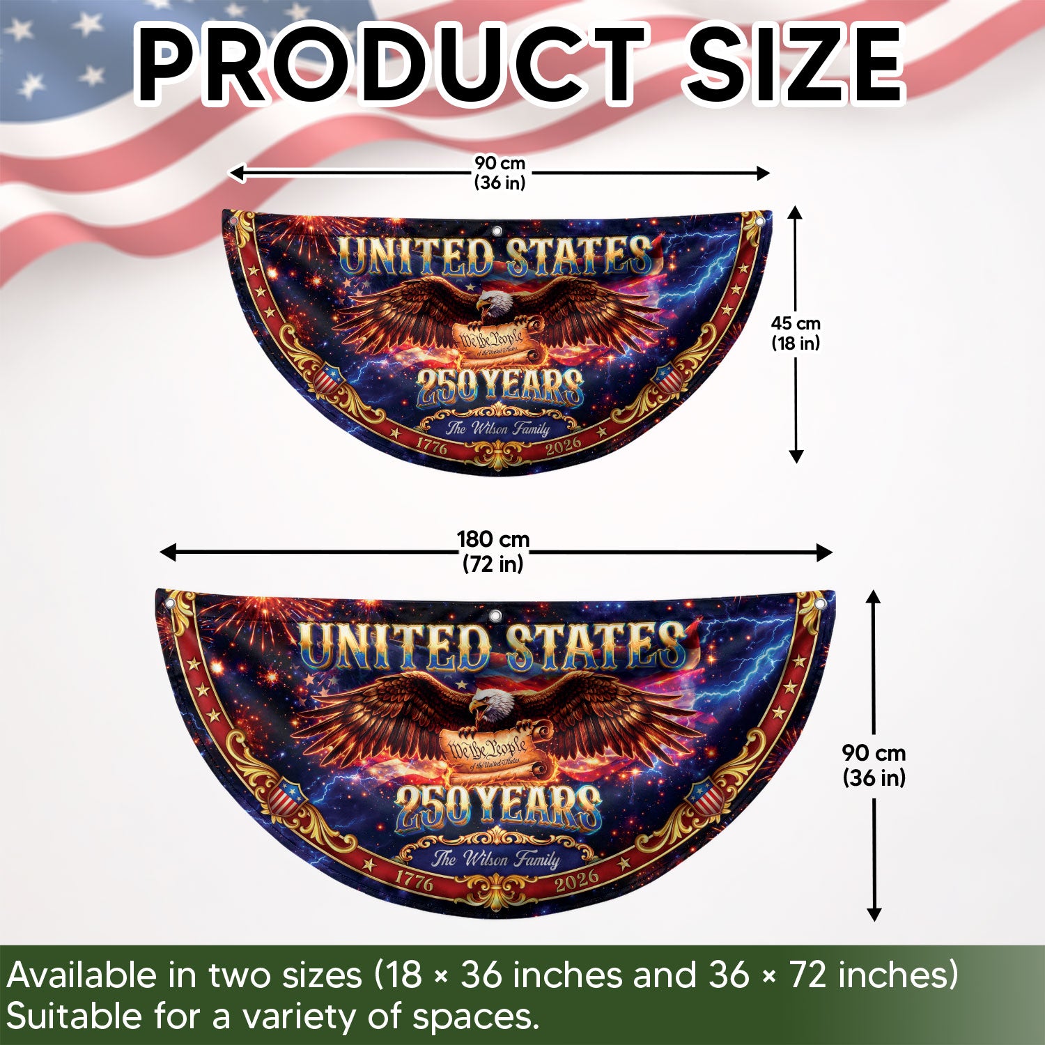 Custom Family Name 250 Years United States Patriot Eagle 1776-2026 Fence Flag Banner