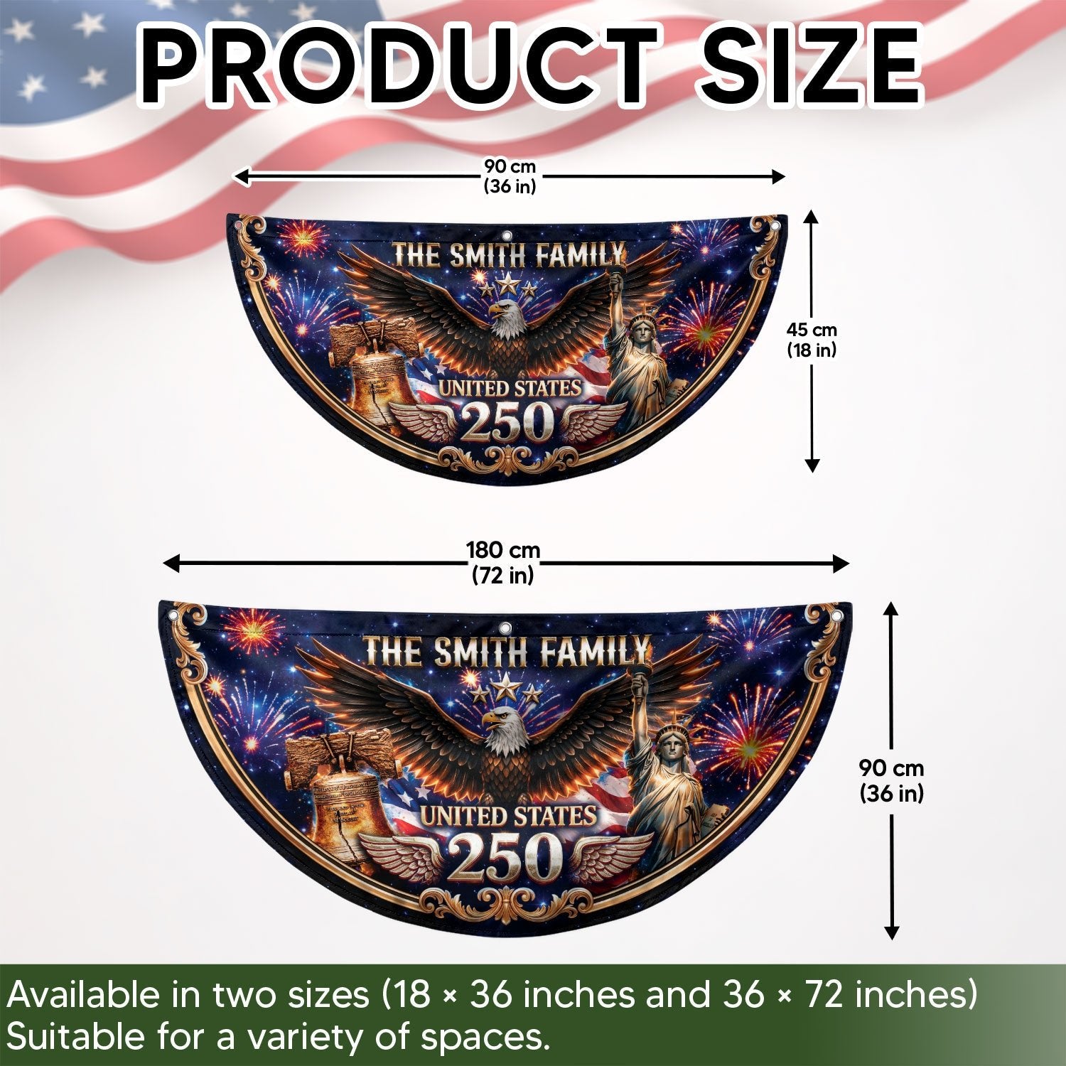 Personalized Family Name 1776-2026 United States Patriot Eagle Statue of Liberty Fence Flag - Rust Field Wear