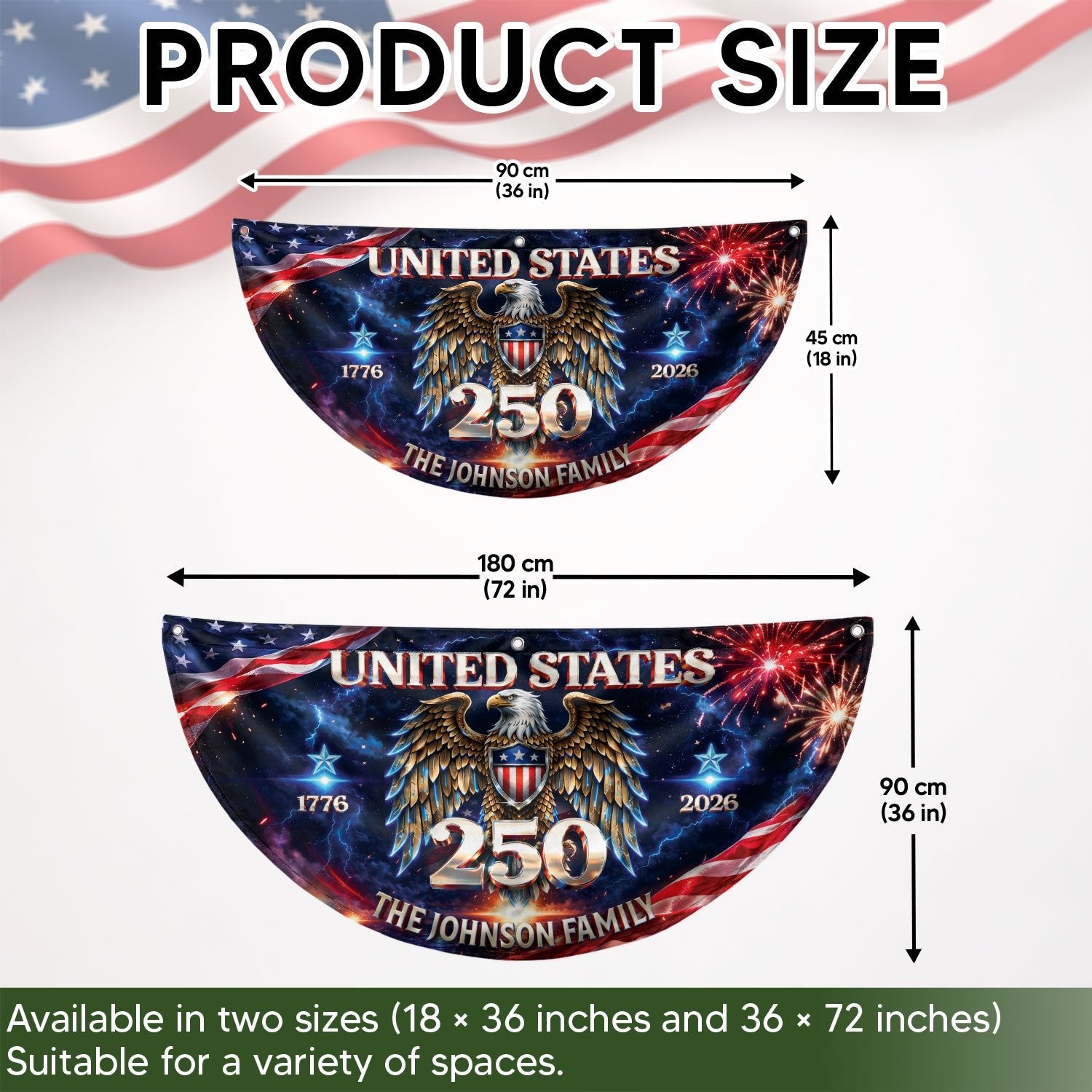 Custom Family Name United States 250 Years Patriot Eagle 1776-2026 Bunting Fence Flag - Rust Field Wear