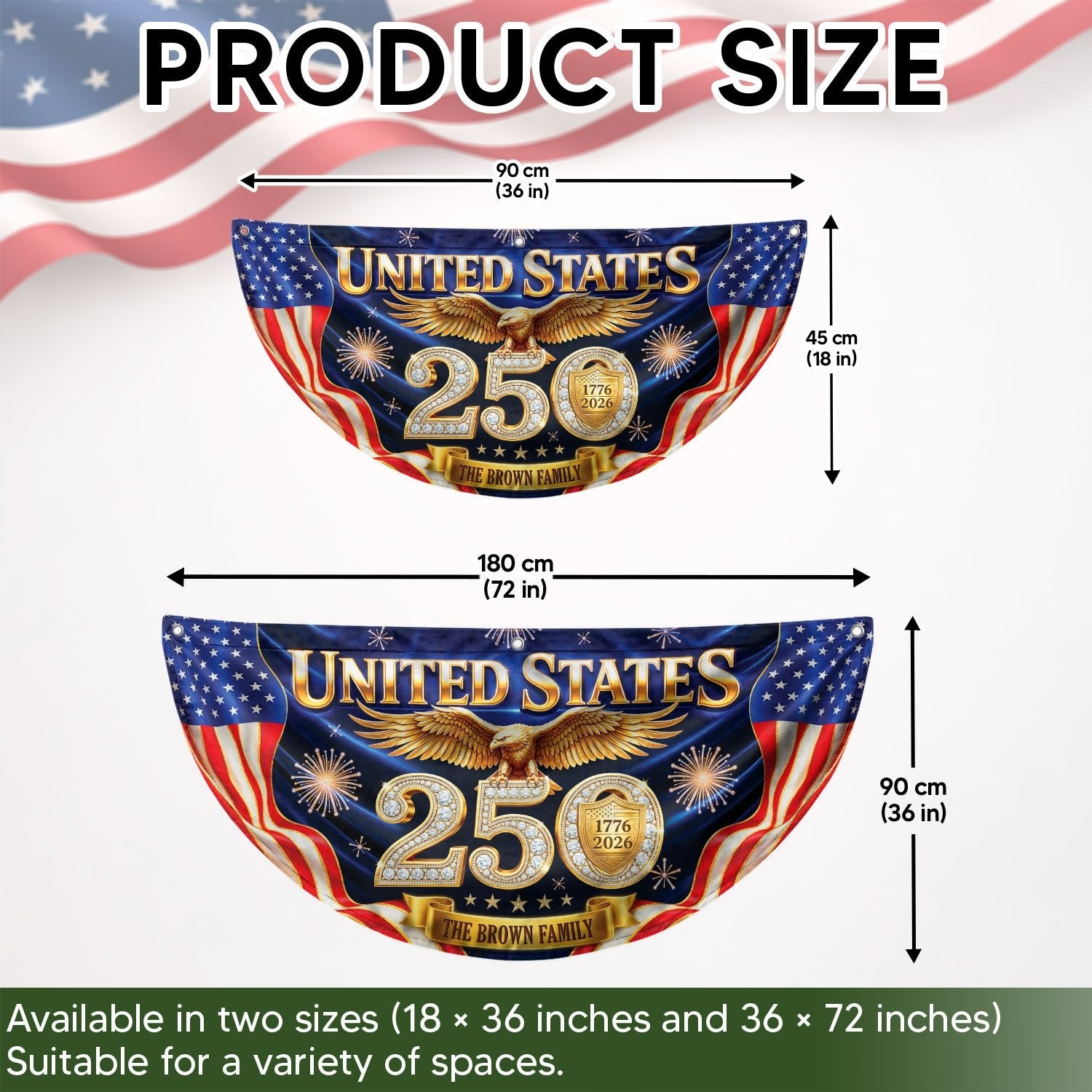 Custom Family Name United States 250 Years Patriot Golden Eagle 1776-2026 Fence Flag - Rust Field Wear