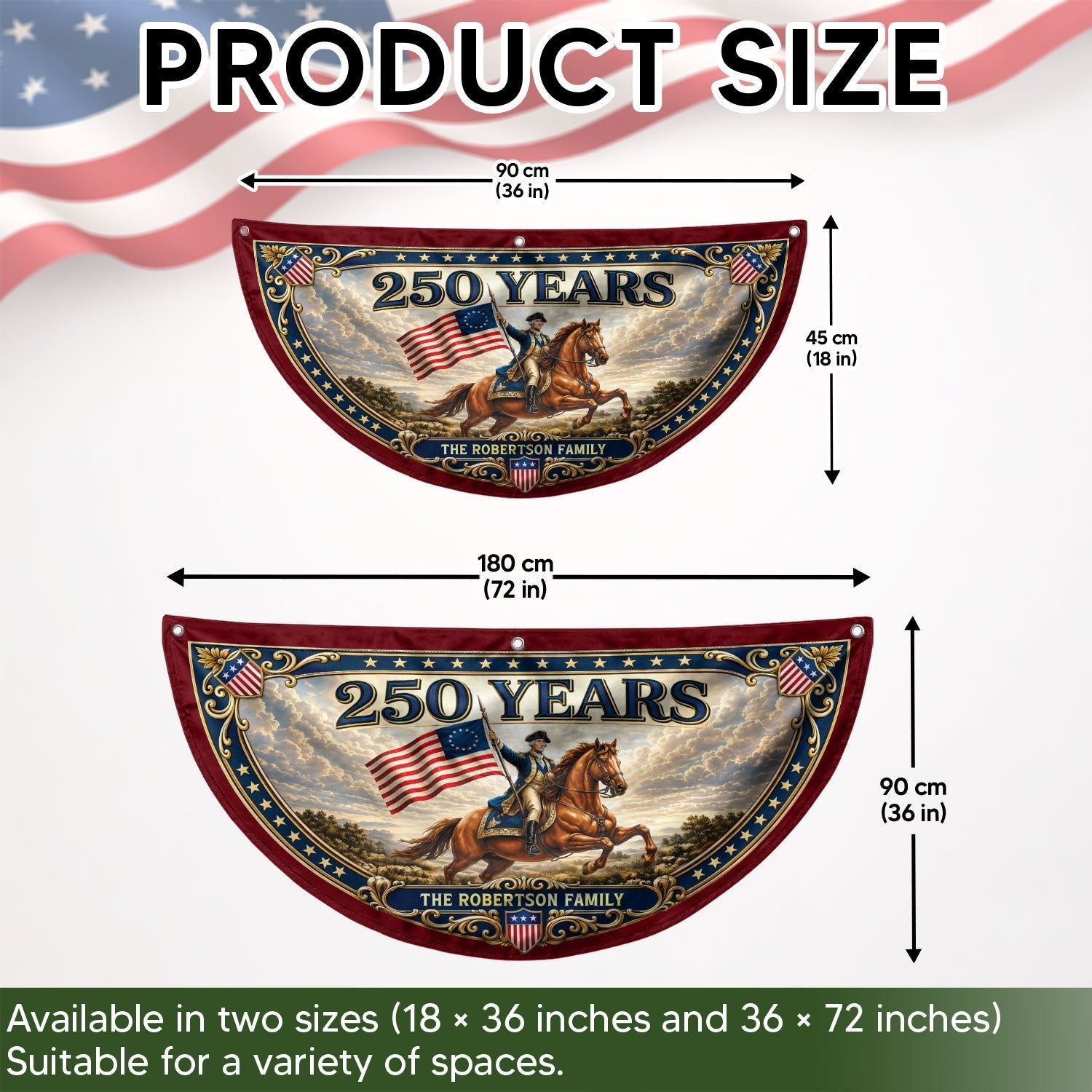 Custom Family Name 250 Years United States George Washington Patriot Bunting Fence Flag - Rust Field Wear