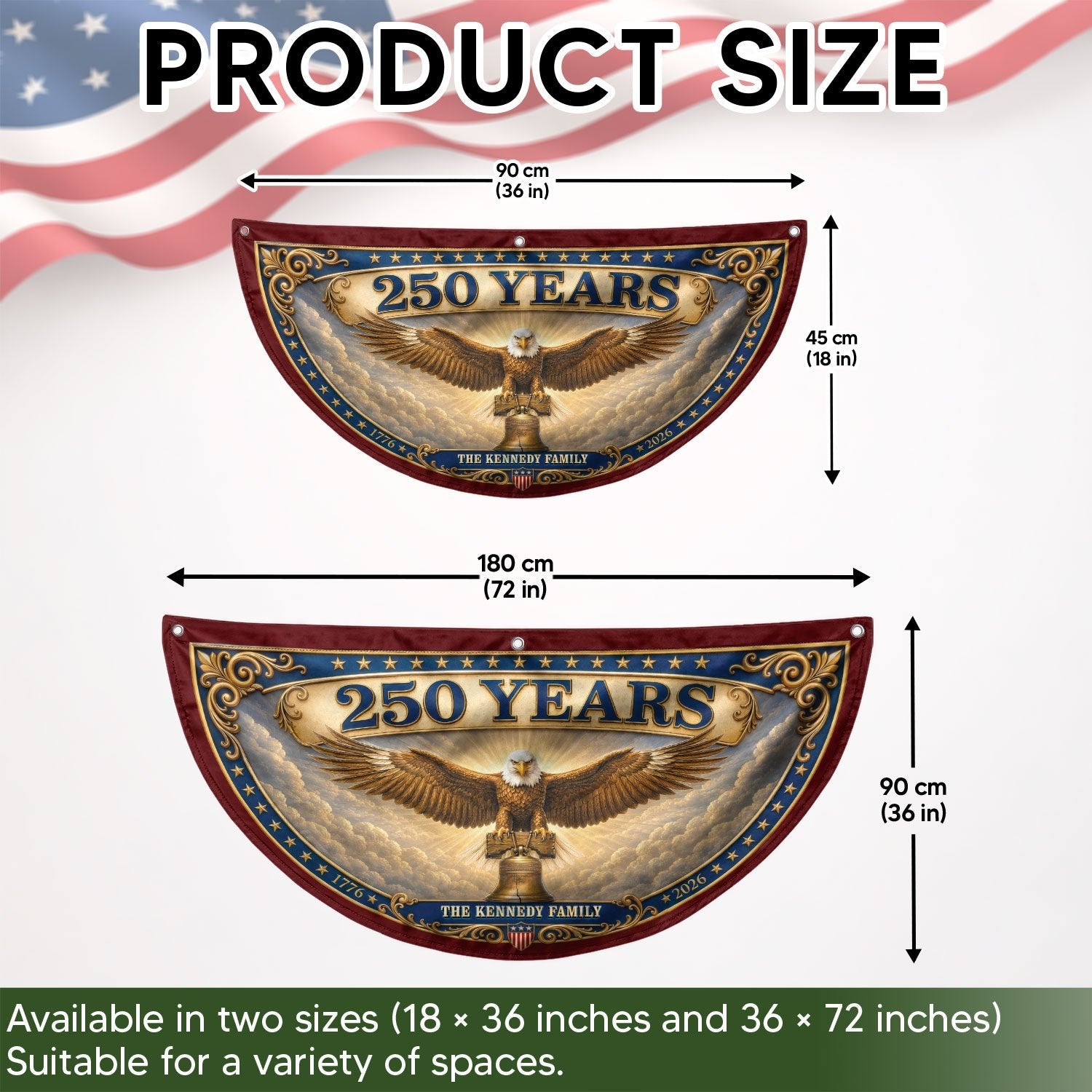 Custom Family Name 250 Years United States Patriot Eagle Liberty Bell Fence Flag - Rust Field Wear