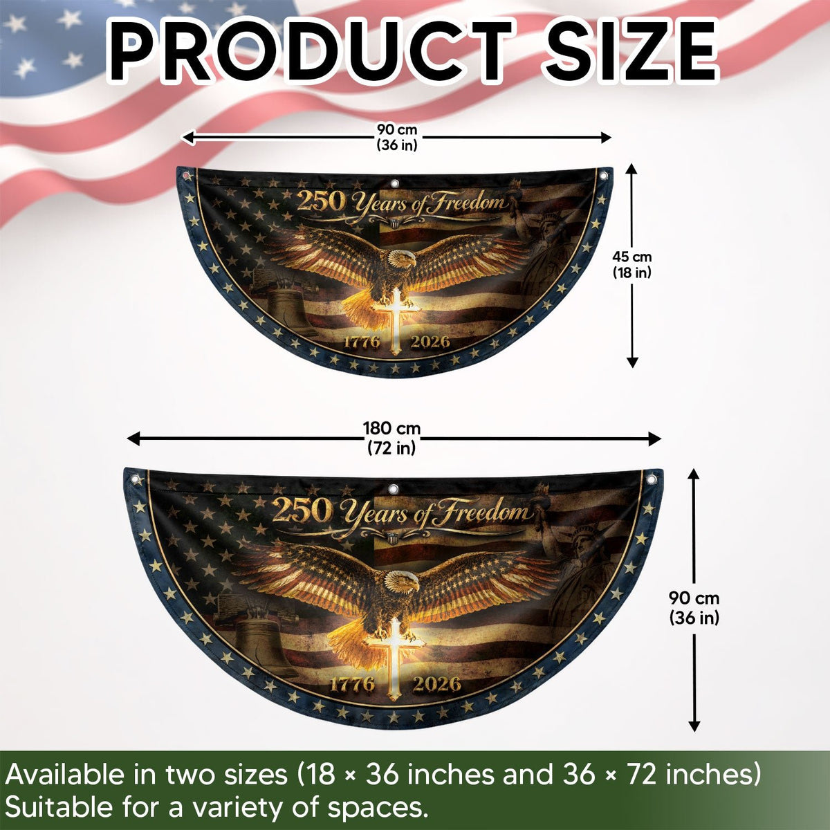 250 Years of Freedom Fence Flag 1776 2026 American Eagle Cross Patriotic Bunting Banner - Rust Field Wear